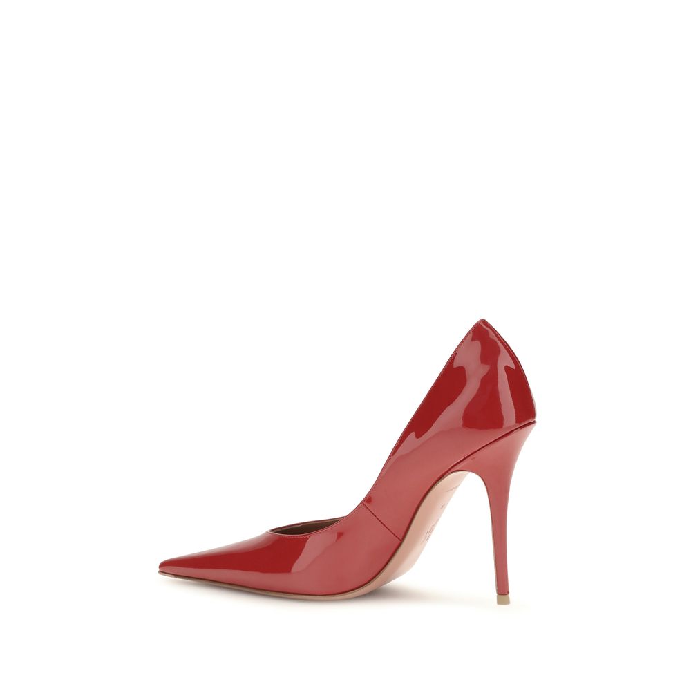 Amina Muaddi Red Calf Leather Bos Taurus High Heel Pumps for Women