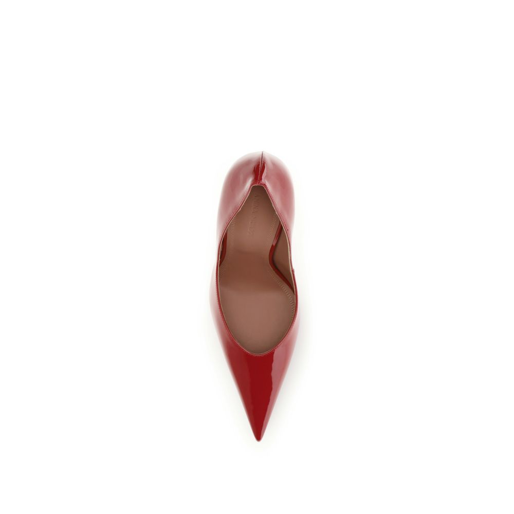 Amina Muaddi Red Calf Leather Bos Taurus High Heel Pumps for Women