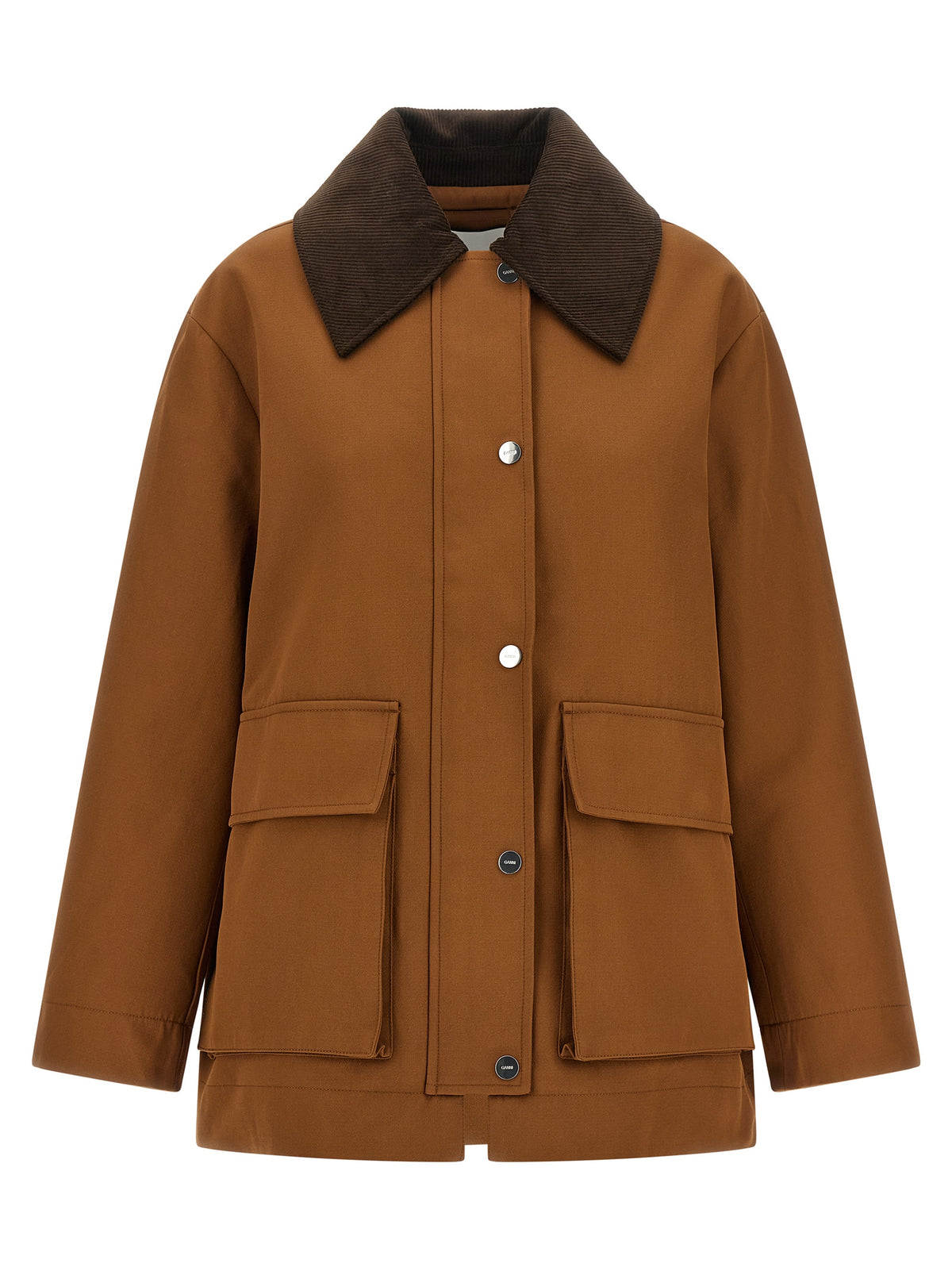 Ganni Brown Recycled Polyester Full-Length Jacket for Women