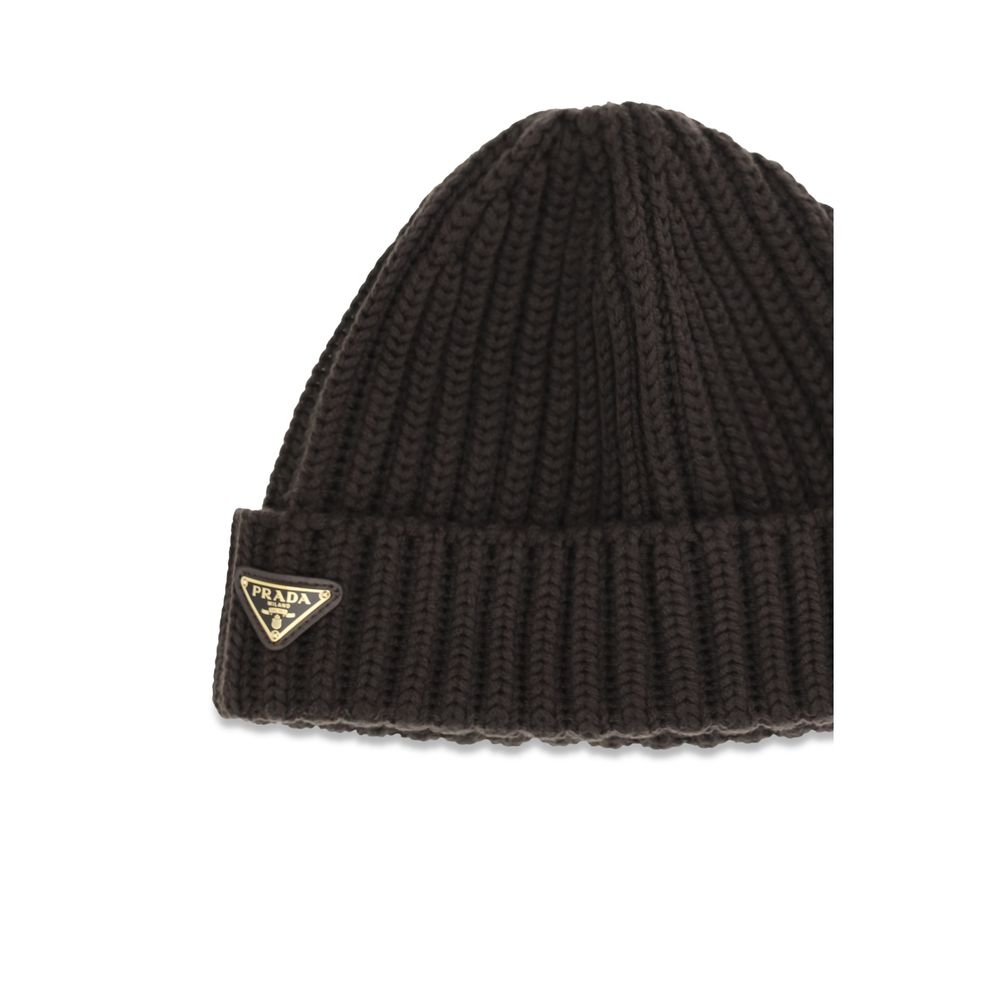 Prada Brown Wool Oves Aries Beanie for Women