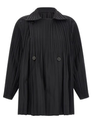 PLEATS PLEASE ISSEY MIYAKE Black Polyester Coat