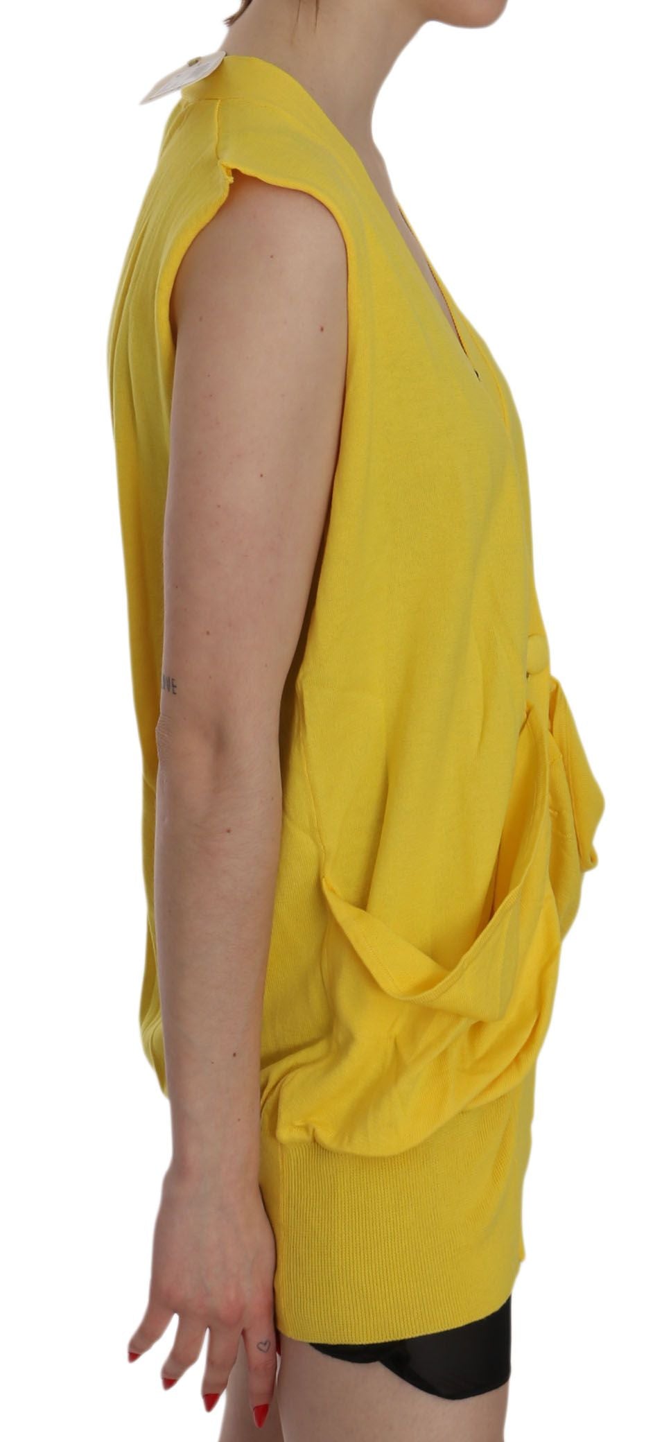 PINK MEMORIES Elegant Yellow Sleeveless Cotton Vest - ACCEXO