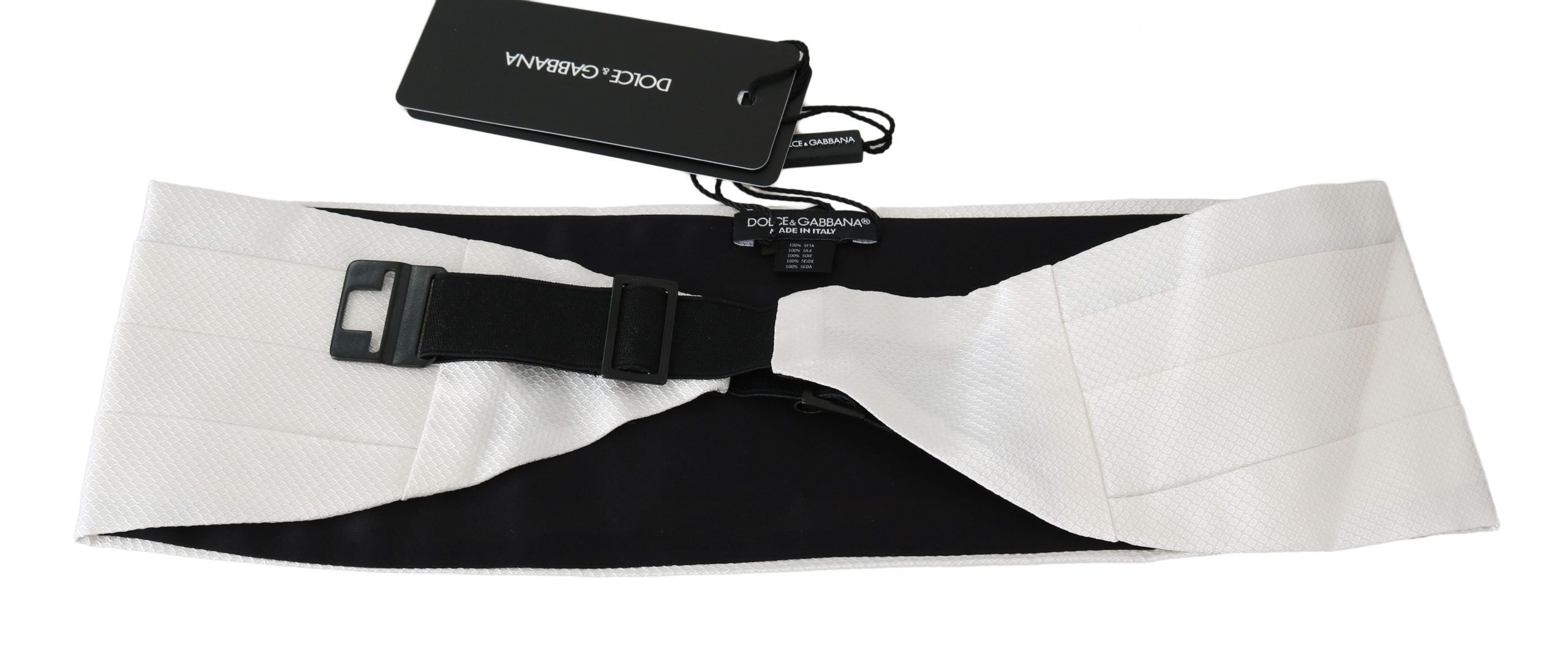 Dolce & Gabbana White Men Waist Belt 100% Silk Cummerbund - ACCEXO