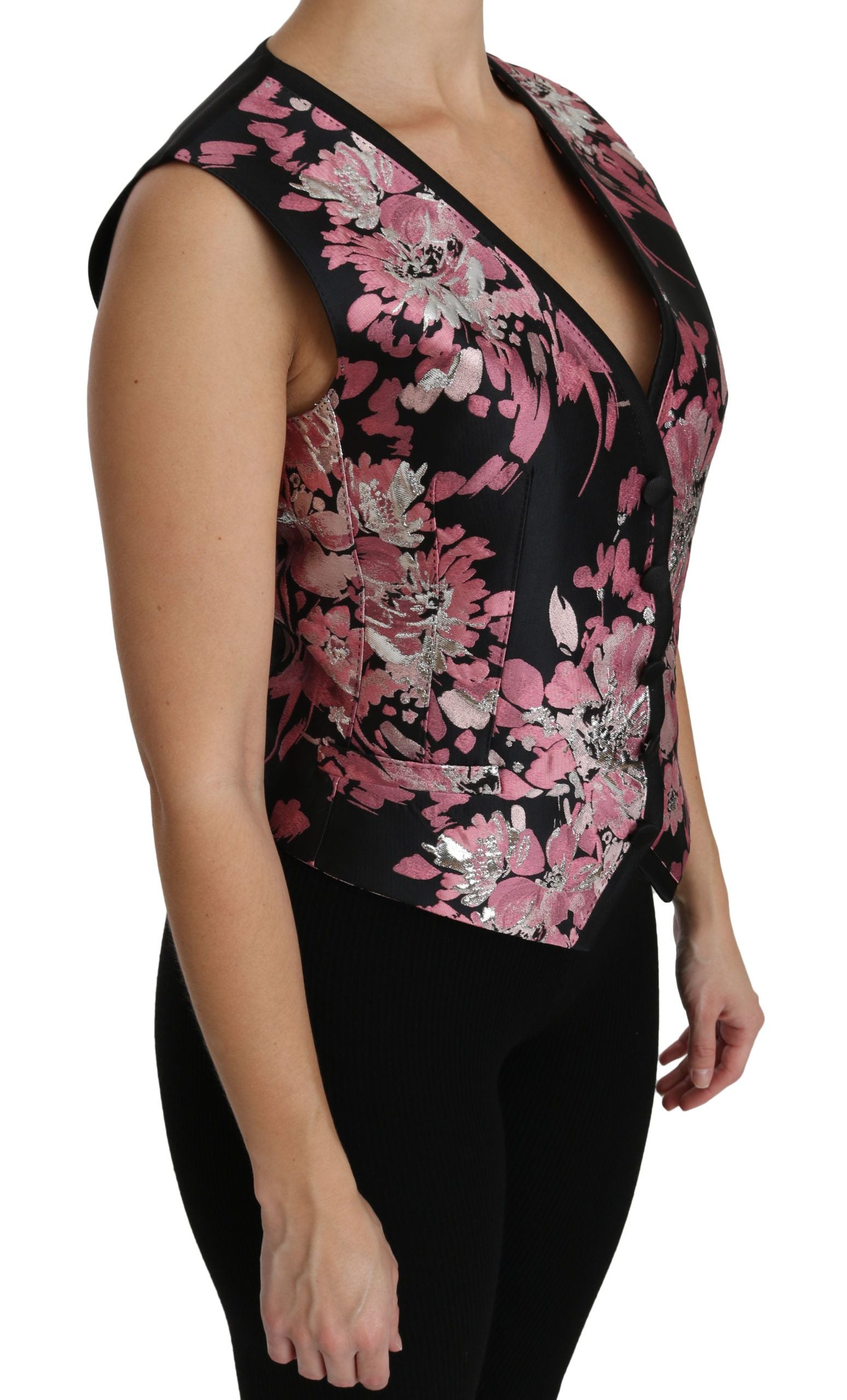 Dolce & Gabbana Elegant Floral Brocade Plunging Vest Top - ACCEXO