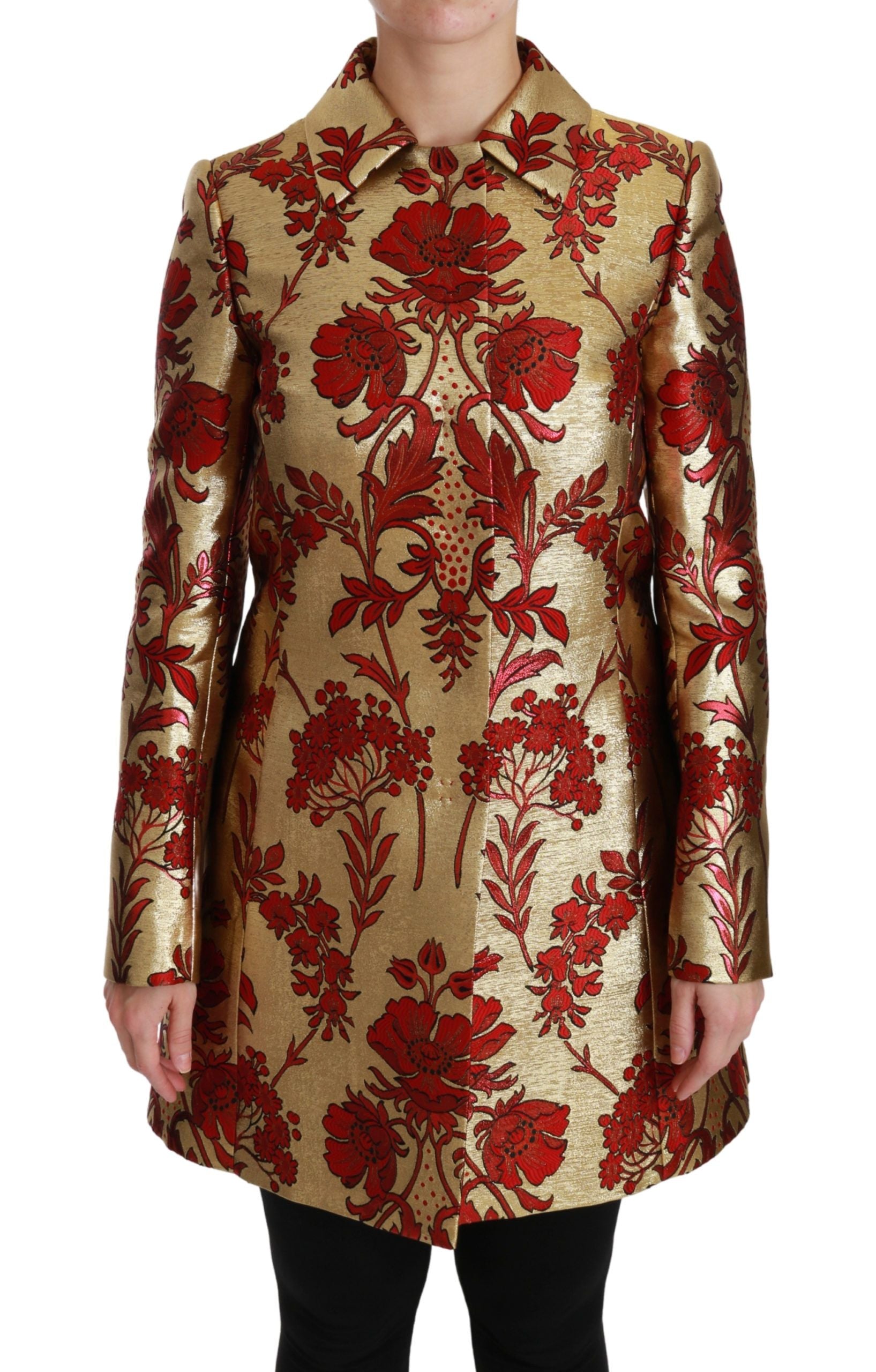 Dolce & Gabbana Elegant Gold Floral Brocade Trench Coat - ACCEXO