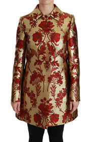 Dolce & Gabbana Elegant Gold Floral Brocade Trench Coat - ACCEXO