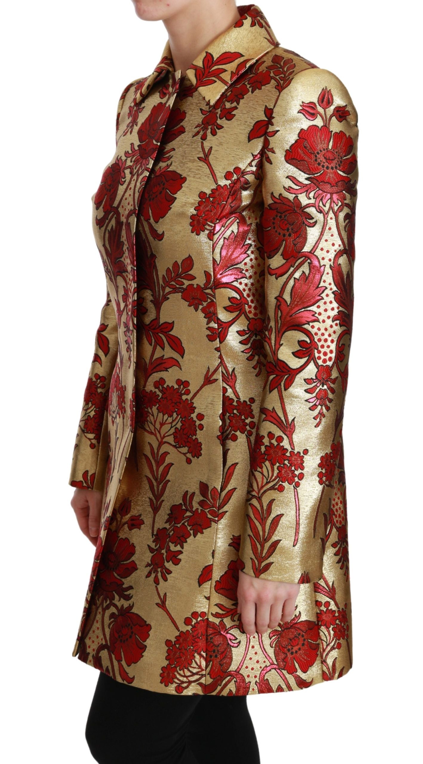 Dolce & Gabbana Elegant Gold Floral Brocade Trench Coat - ACCEXO