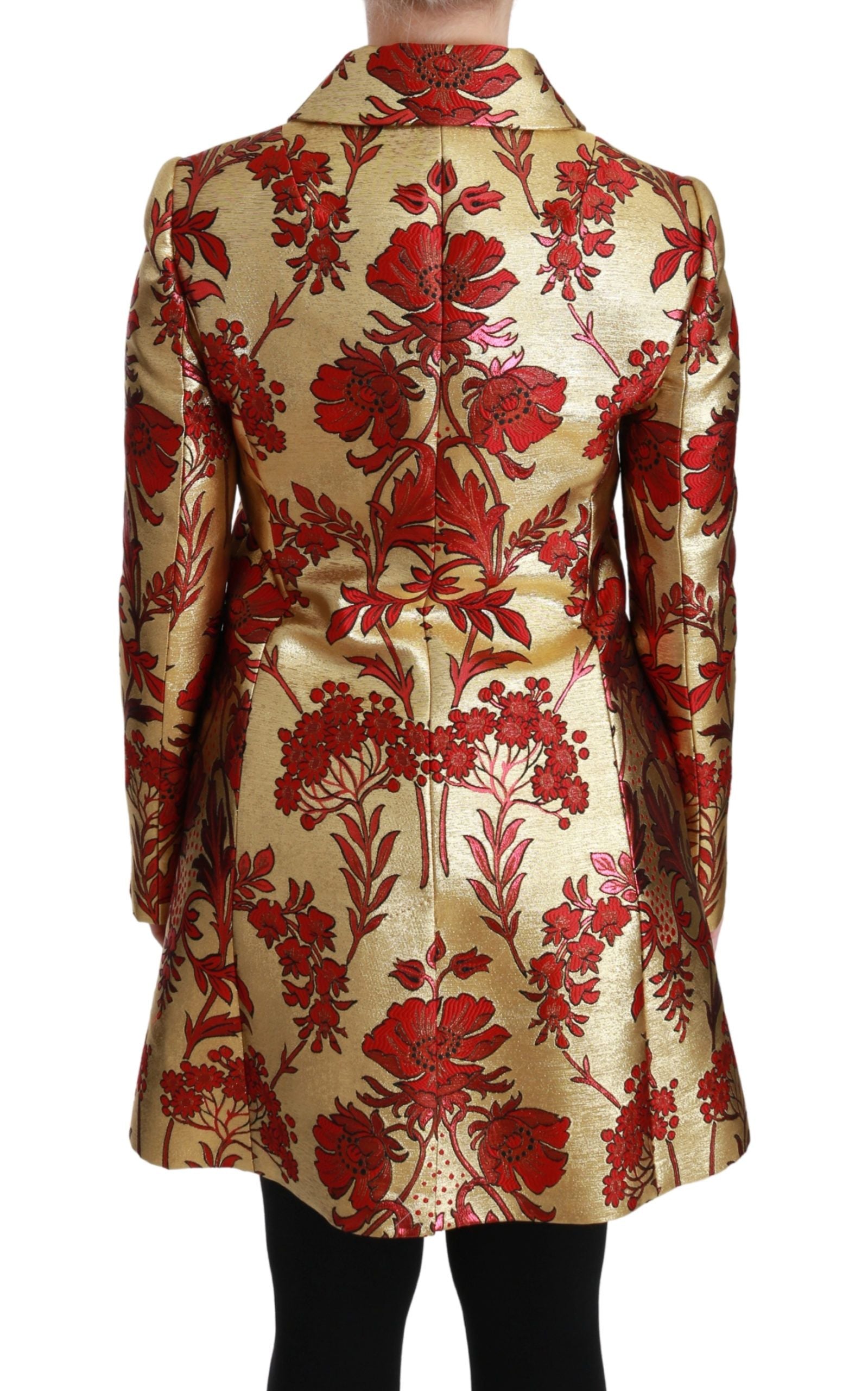 Dolce & Gabbana Elegant Gold Floral Brocade Trench Coat - ACCEXO