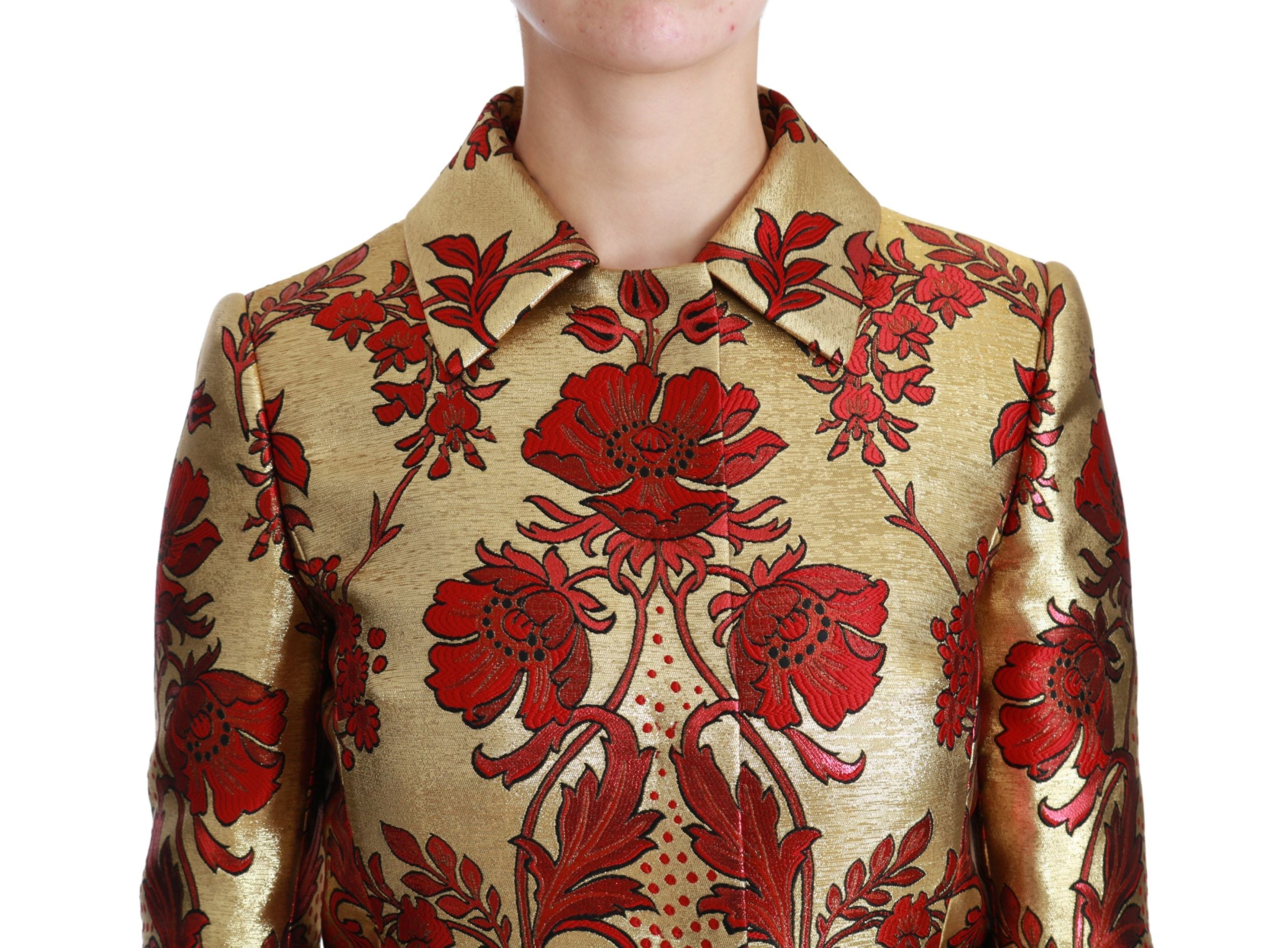 Dolce & Gabbana Elegant Gold Floral Brocade Trench Coat - ACCEXO
