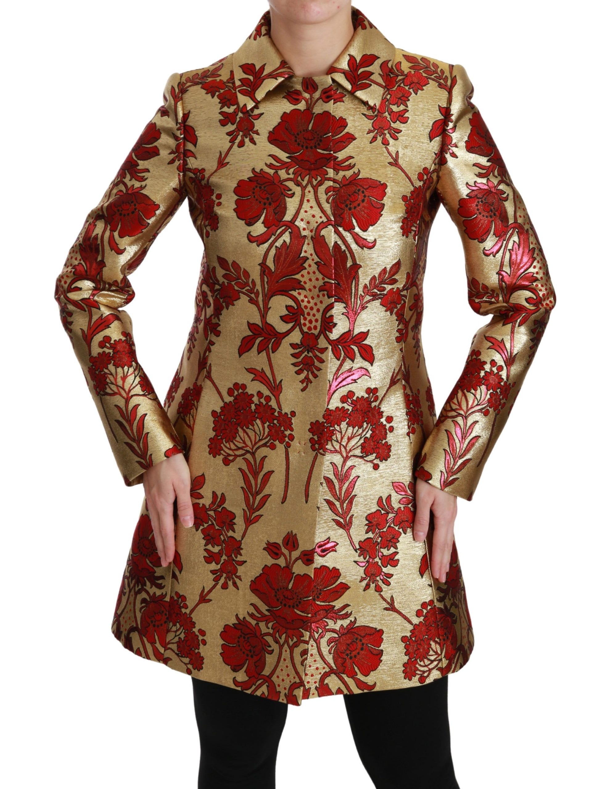Dolce & Gabbana Elegant Gold Floral Brocade Trench Coat - ACCEXO