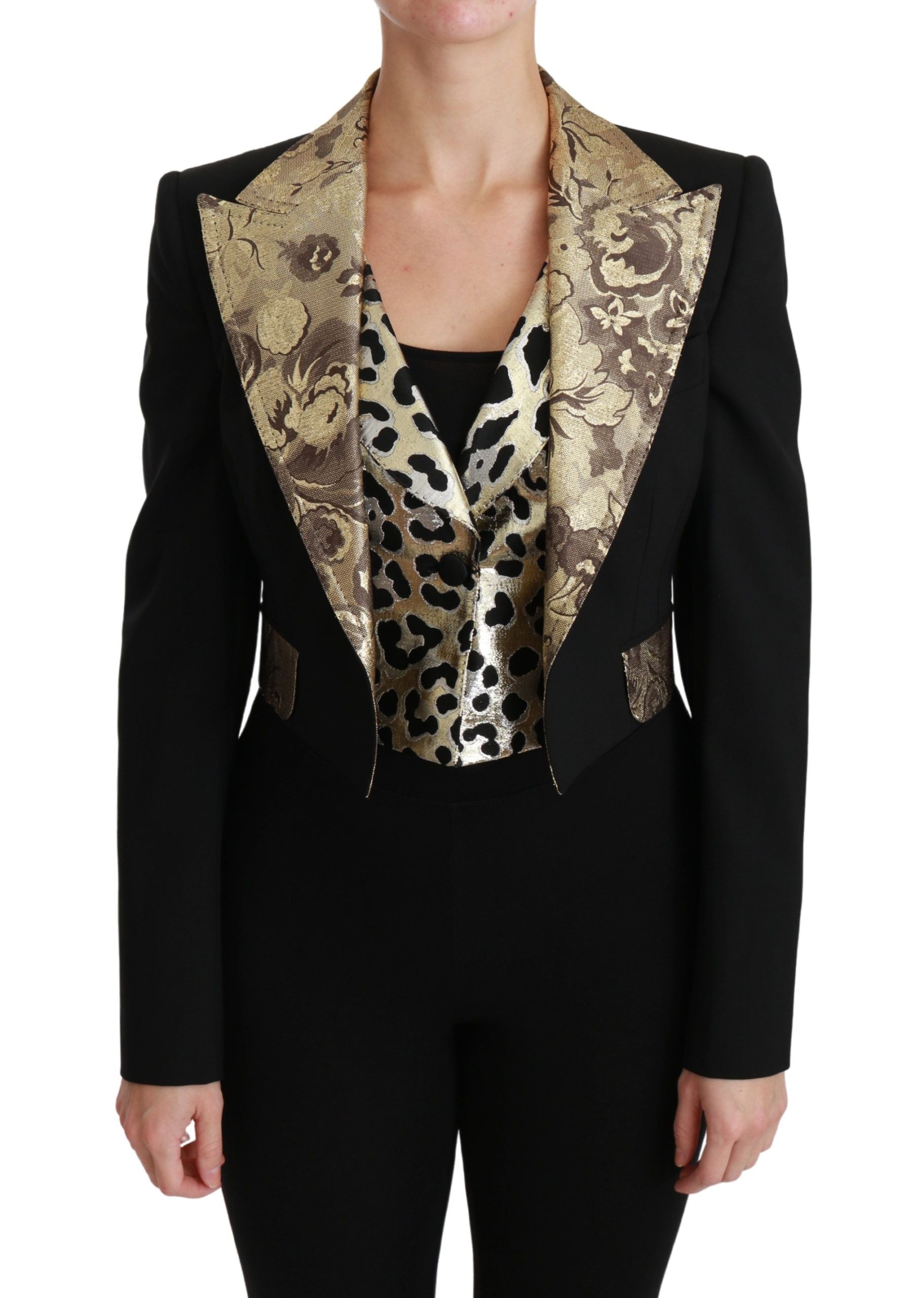 Dolce & Gabbana Opulent Black Gold Floral Jacket and Vest Ensemble - ACCEXO