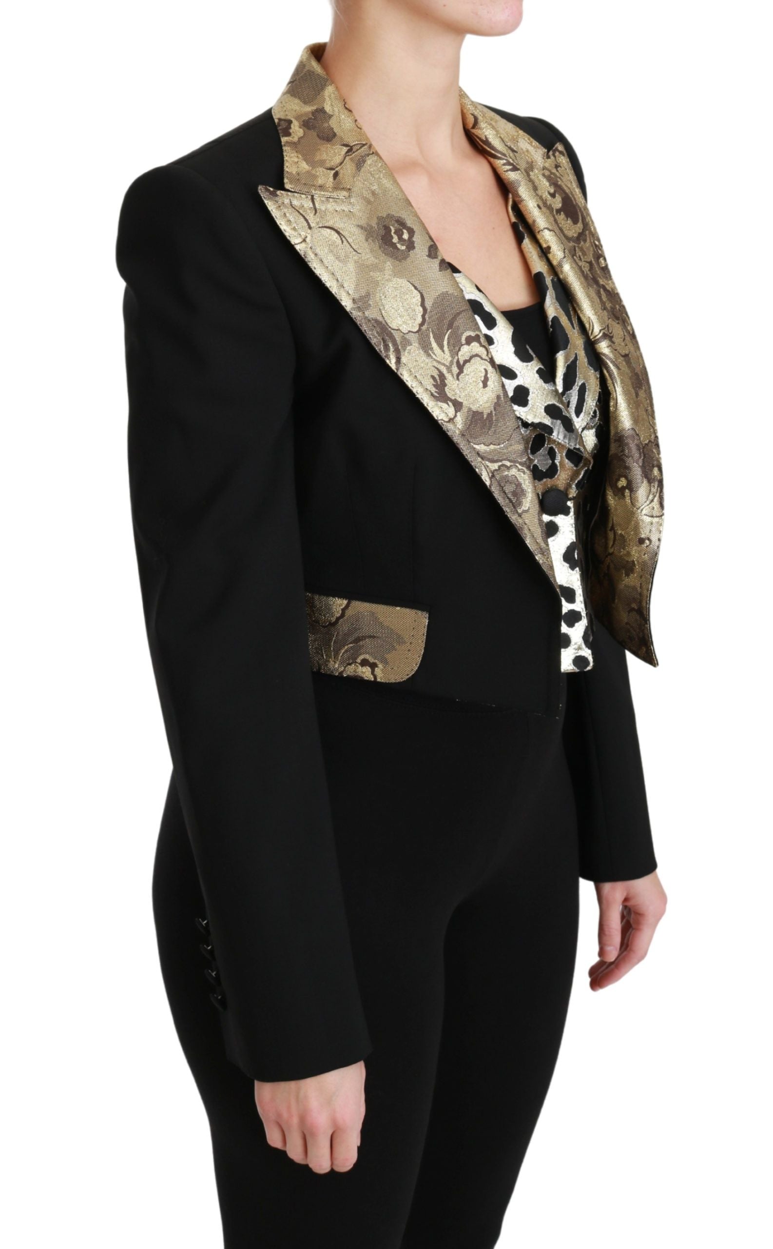Dolce & Gabbana Opulent Black Gold Floral Jacket and Vest Ensemble - ACCEXO