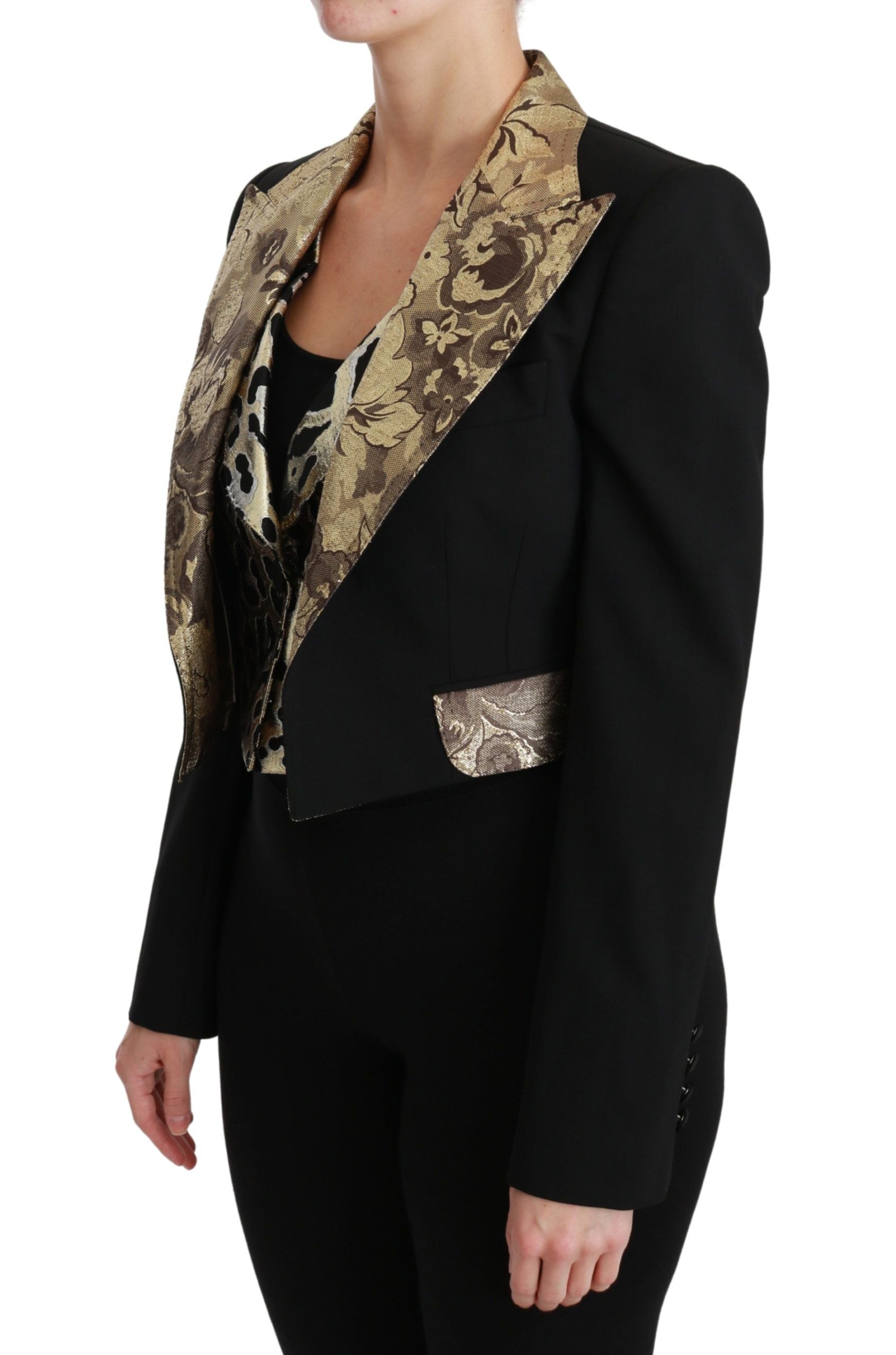 Dolce & Gabbana Opulent Black Gold Floral Jacket and Vest Ensemble - ACCEXO