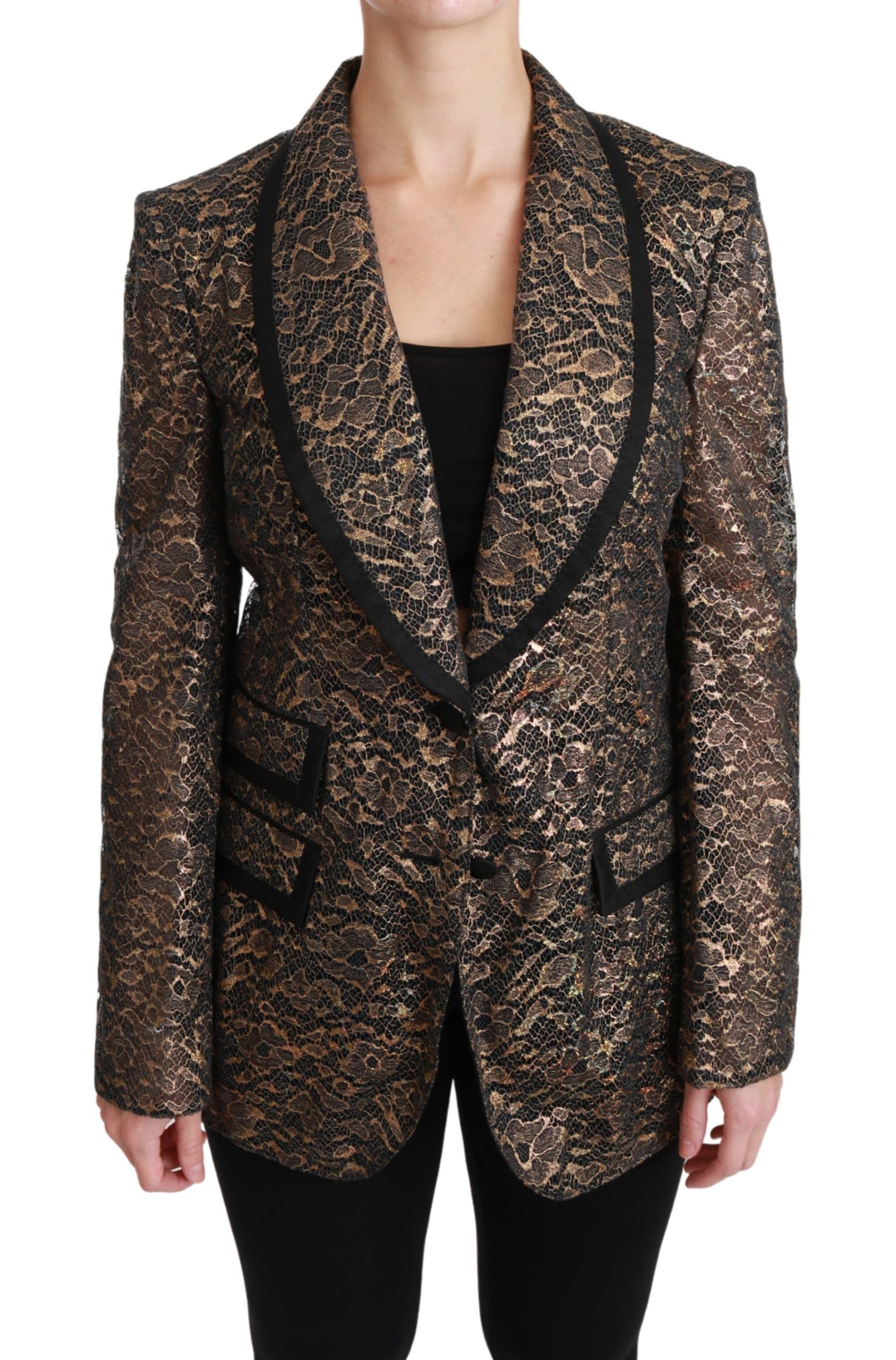 Dolce & Gabbana Elegant Gold Floral Lace Blazer Jacket - ACCEXO