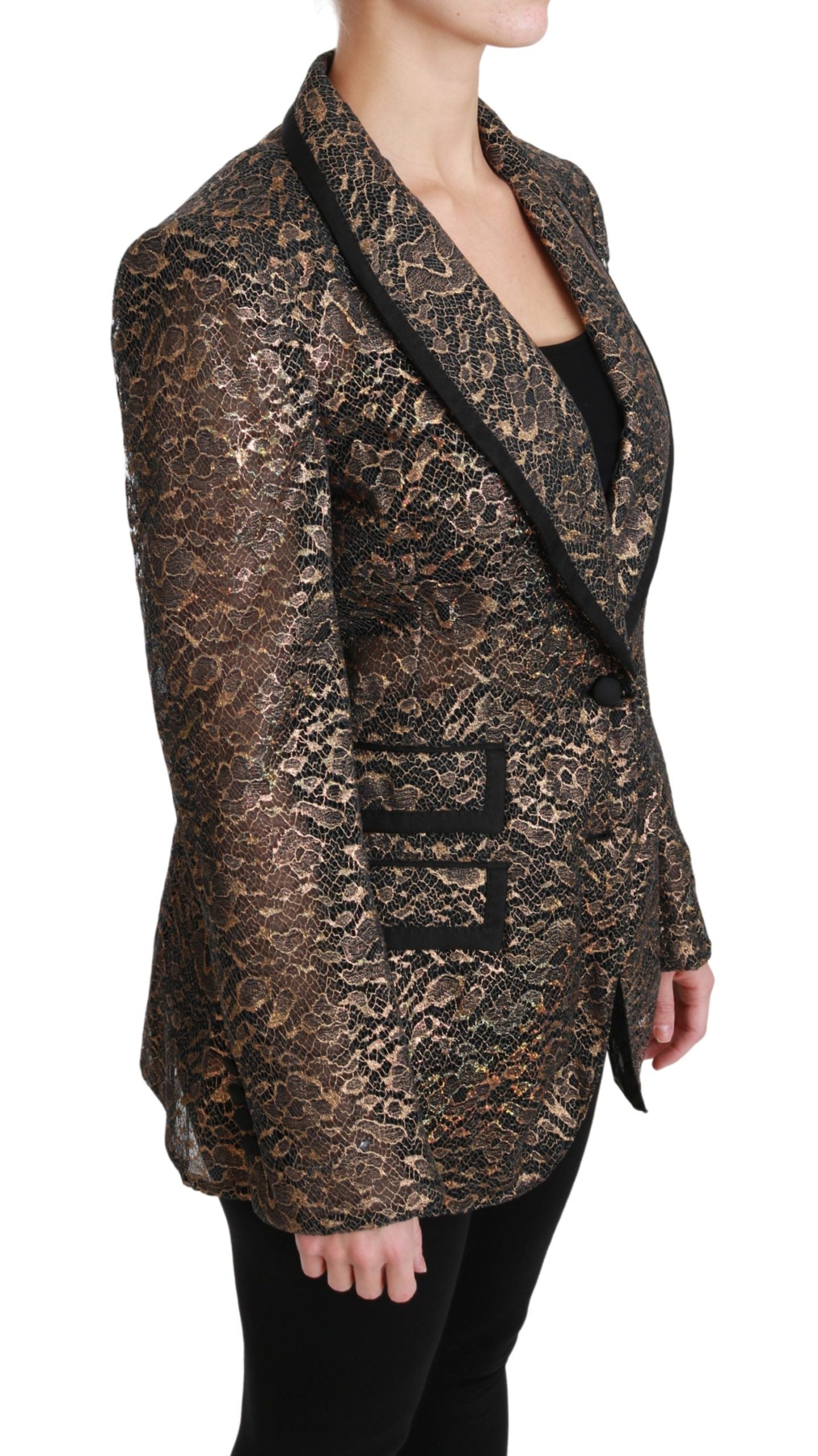 Dolce & Gabbana Elegant Gold Floral Lace Blazer Jacket - ACCEXO