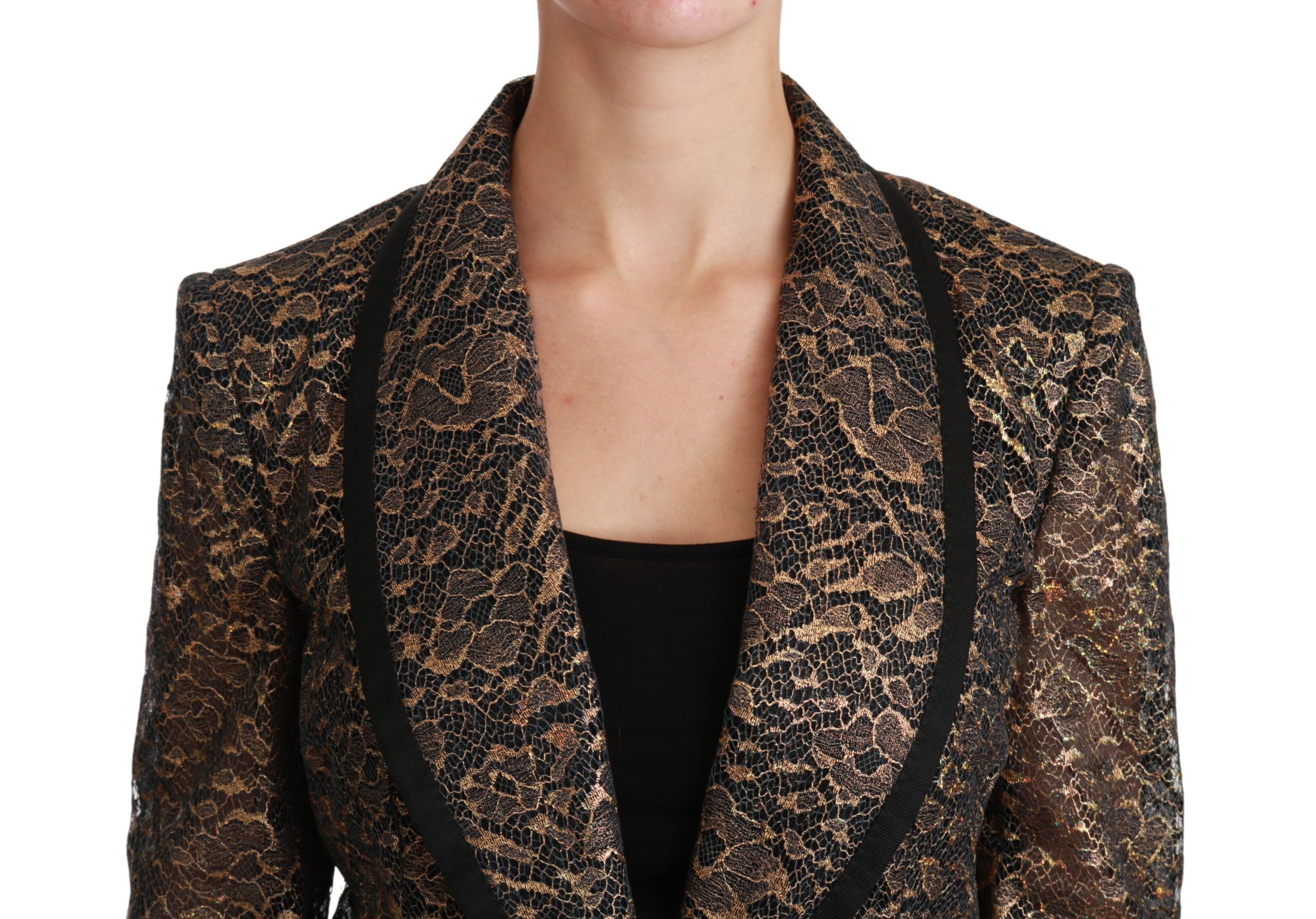 Dolce & Gabbana Elegant Gold Floral Lace Blazer Jacket - ACCEXO