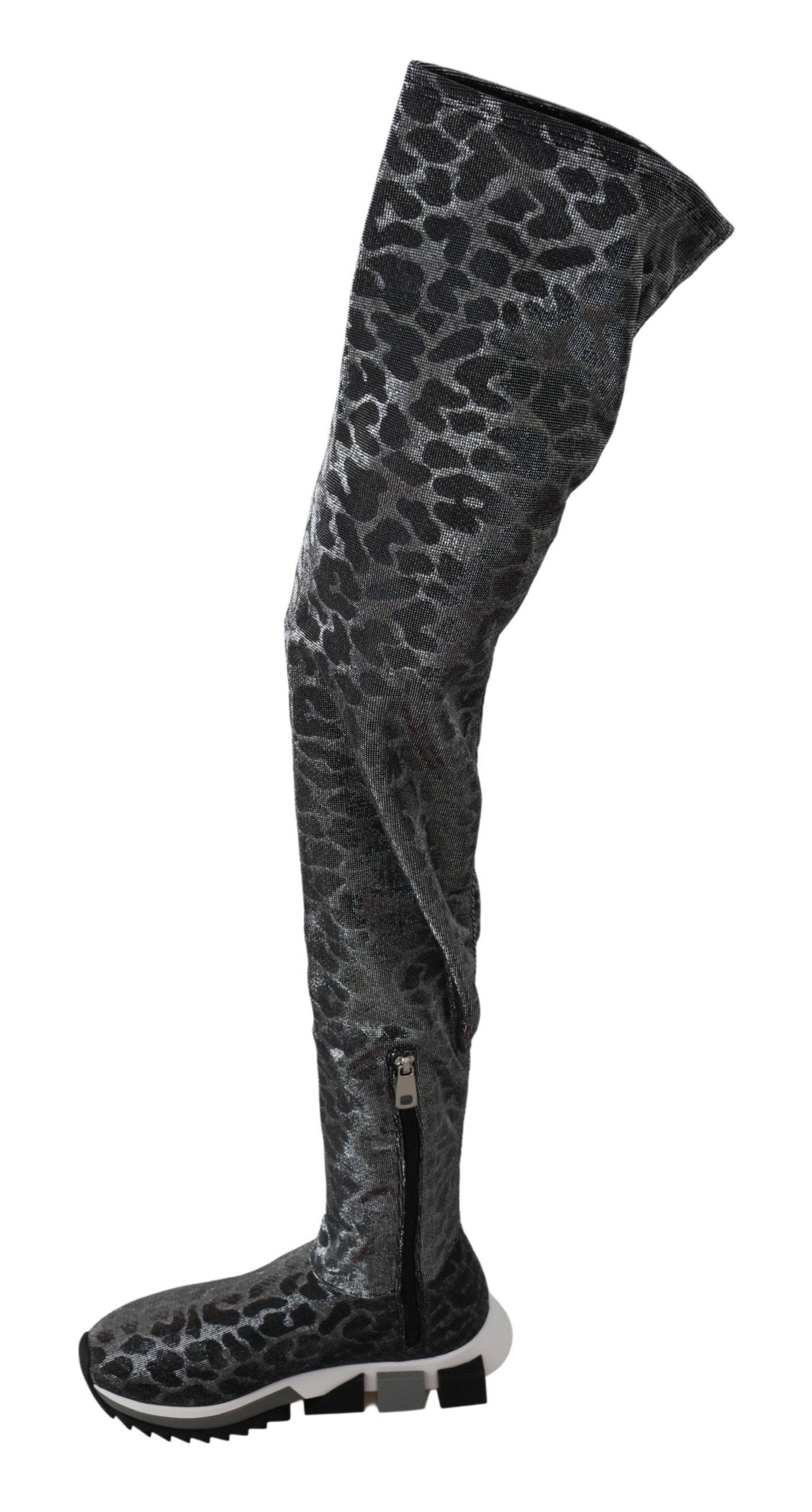 Dolce & Gabbana Elegant Leopard Booties Above Knee Shoes - ACCEXO