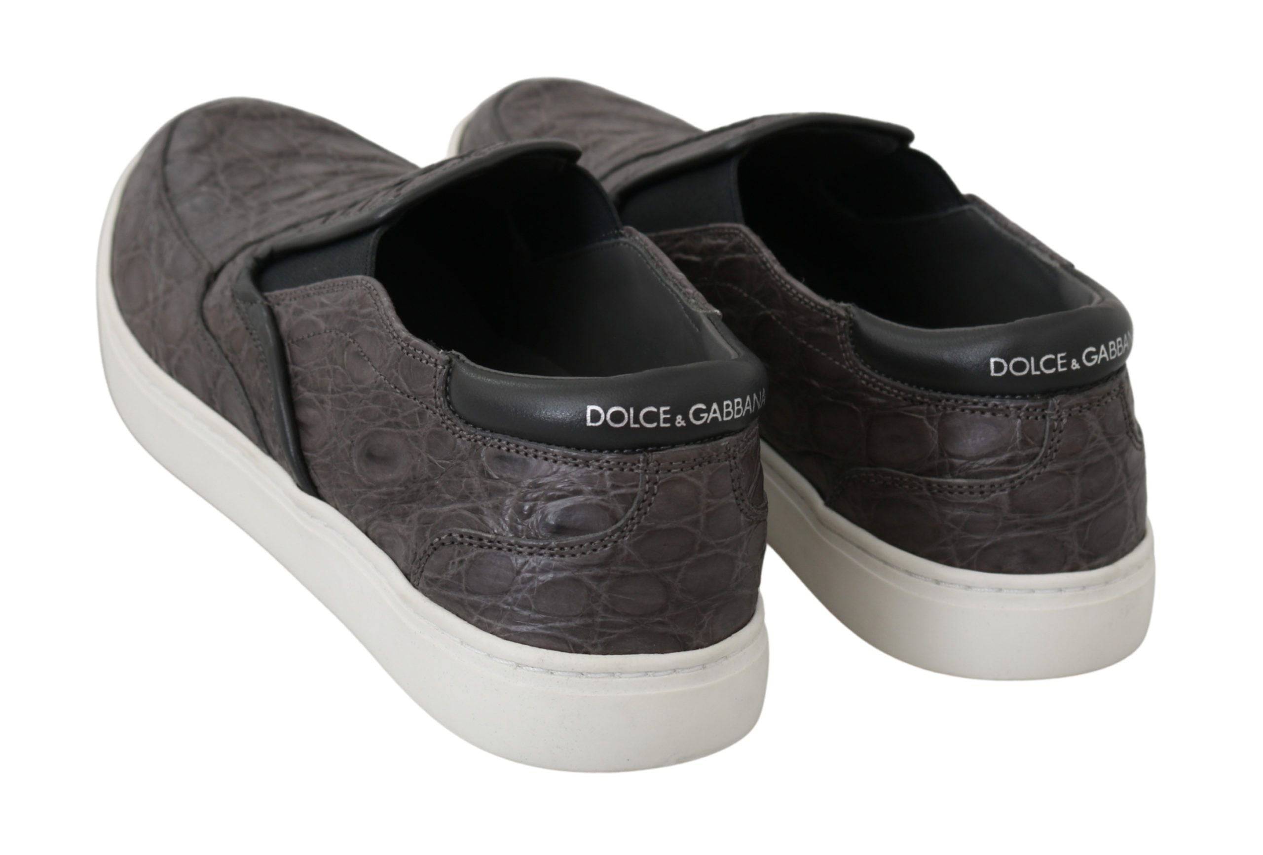 Dolce & Gabbana Elegant Gray Caiman Leather Loafers - ACCEXO