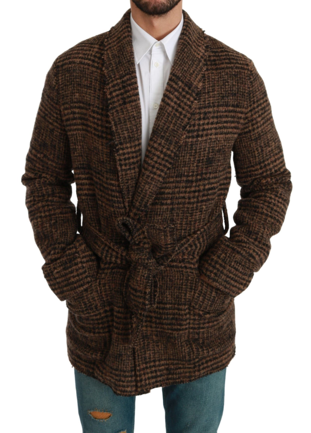 Dolce & Gabbana Elegant Brown Alpaca Blend Belted Cape Jacket - ACCEXO
