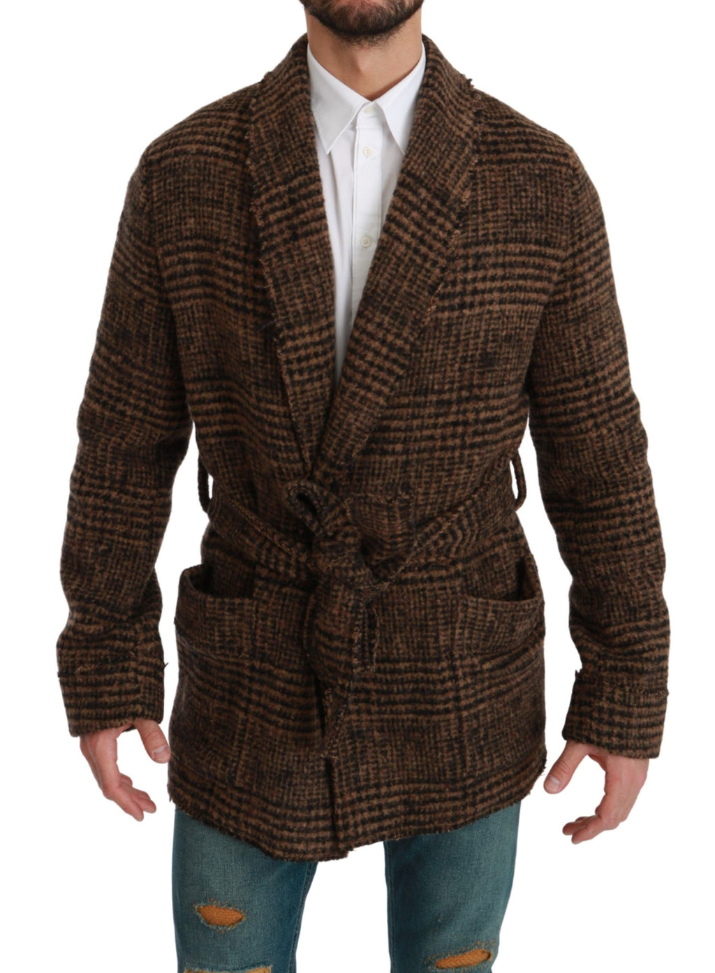 Dolce & Gabbana Elegant Brown Alpaca Blend Belted Cape Jacket - ACCEXO