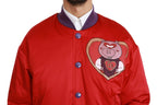 Dolce & Gabbana Vibrant Red Bomber Jacket with Multicolor Motif - ACCEXO
