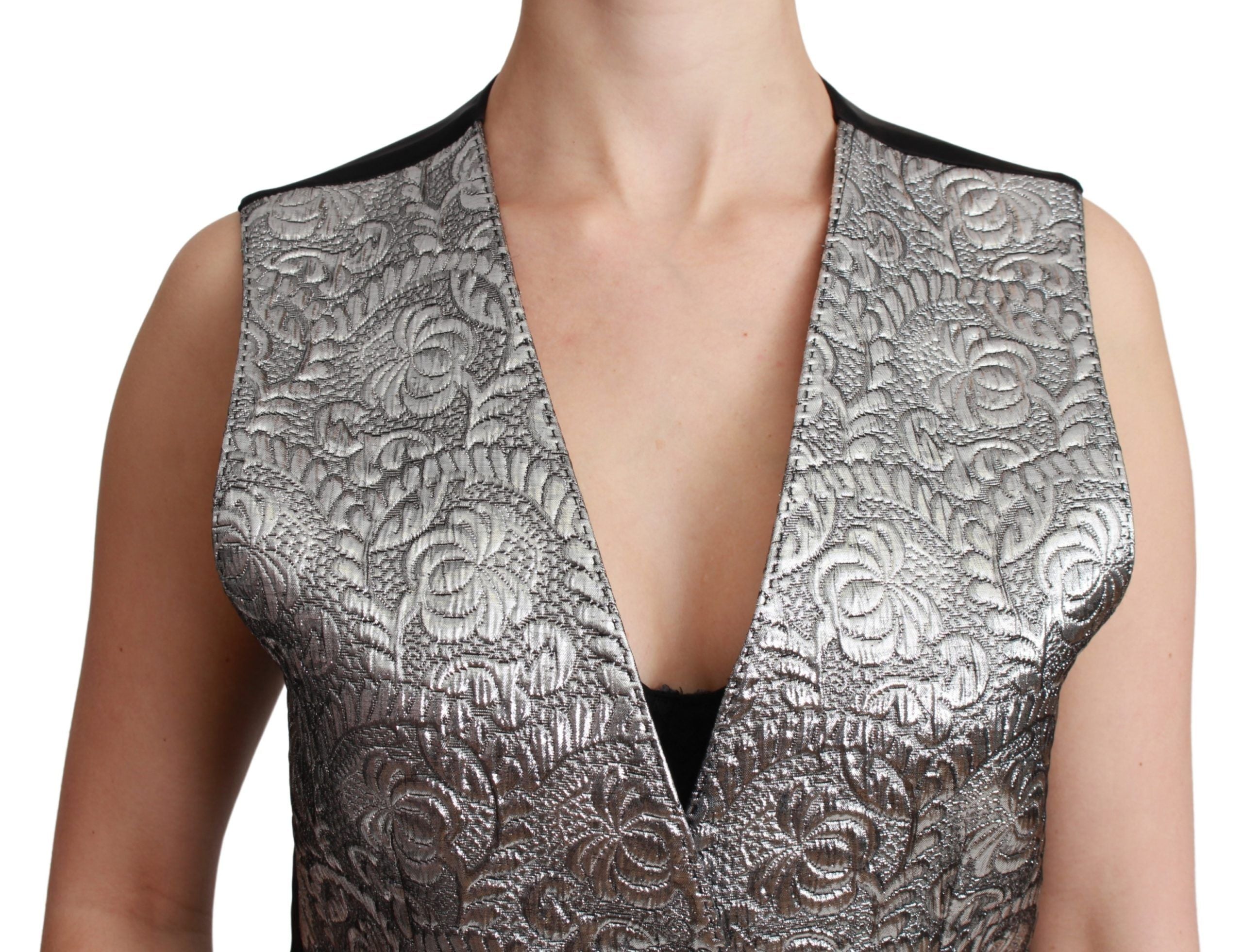 Dolce & Gabbana Elegant Silver Sleeveless Brocade Vest - ACCEXO