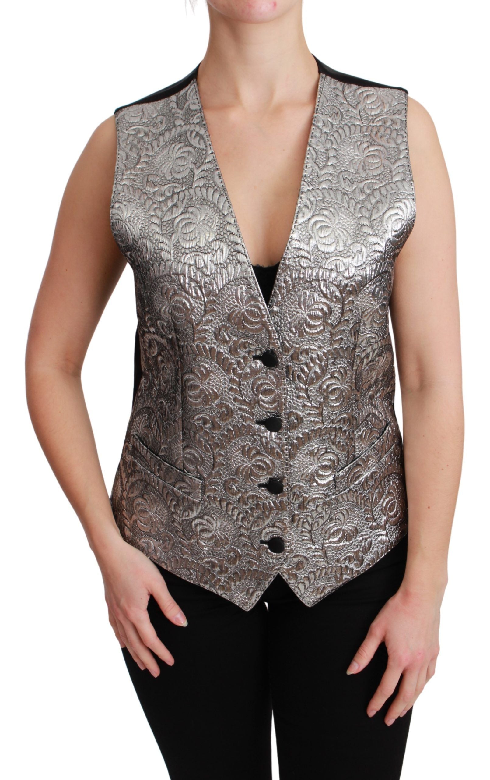 Dolce & Gabbana Elegant Silver Sleeveless Brocade Vest - ACCEXO Main image