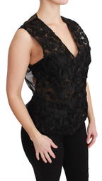 Dolce & Gabbana Elegant Floral Black Silk Blend Vest - ACCEXO