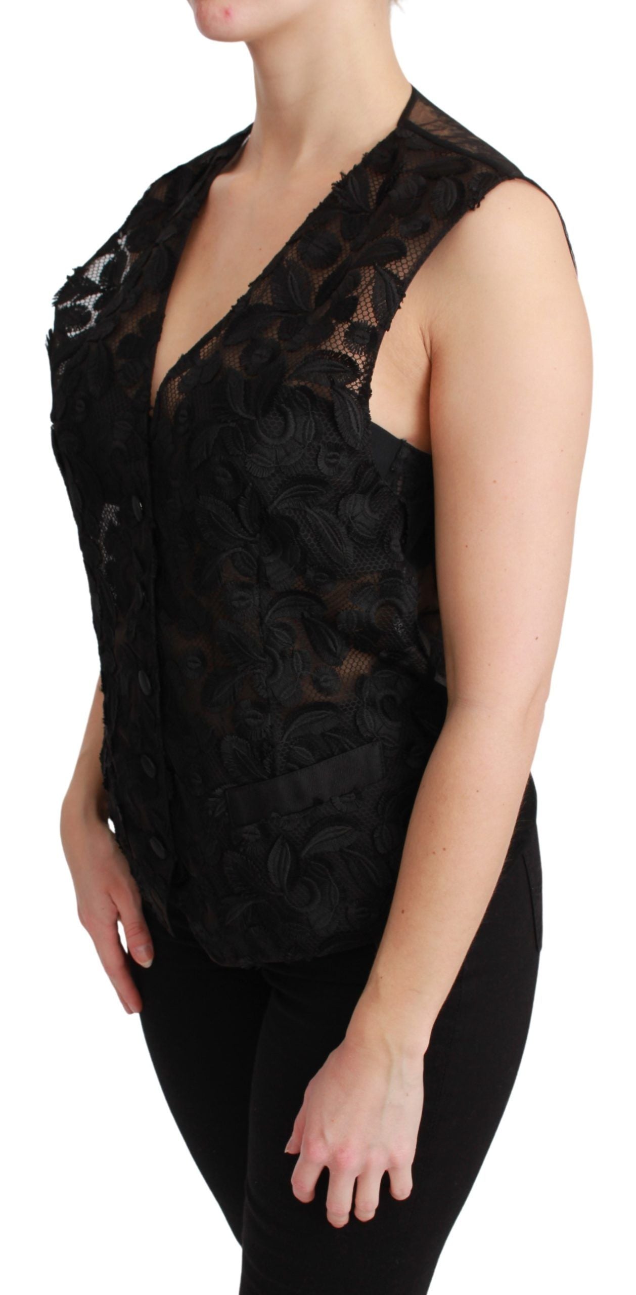 Dolce & Gabbana Elegant Floral Black Silk Blend Vest - ACCEXO