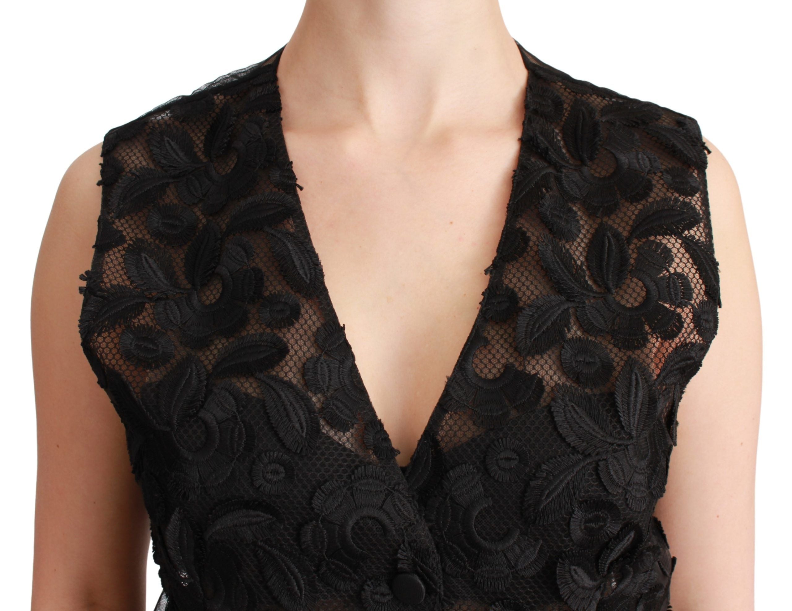 Dolce & Gabbana Elegant Floral Black Silk Blend Vest - ACCEXO