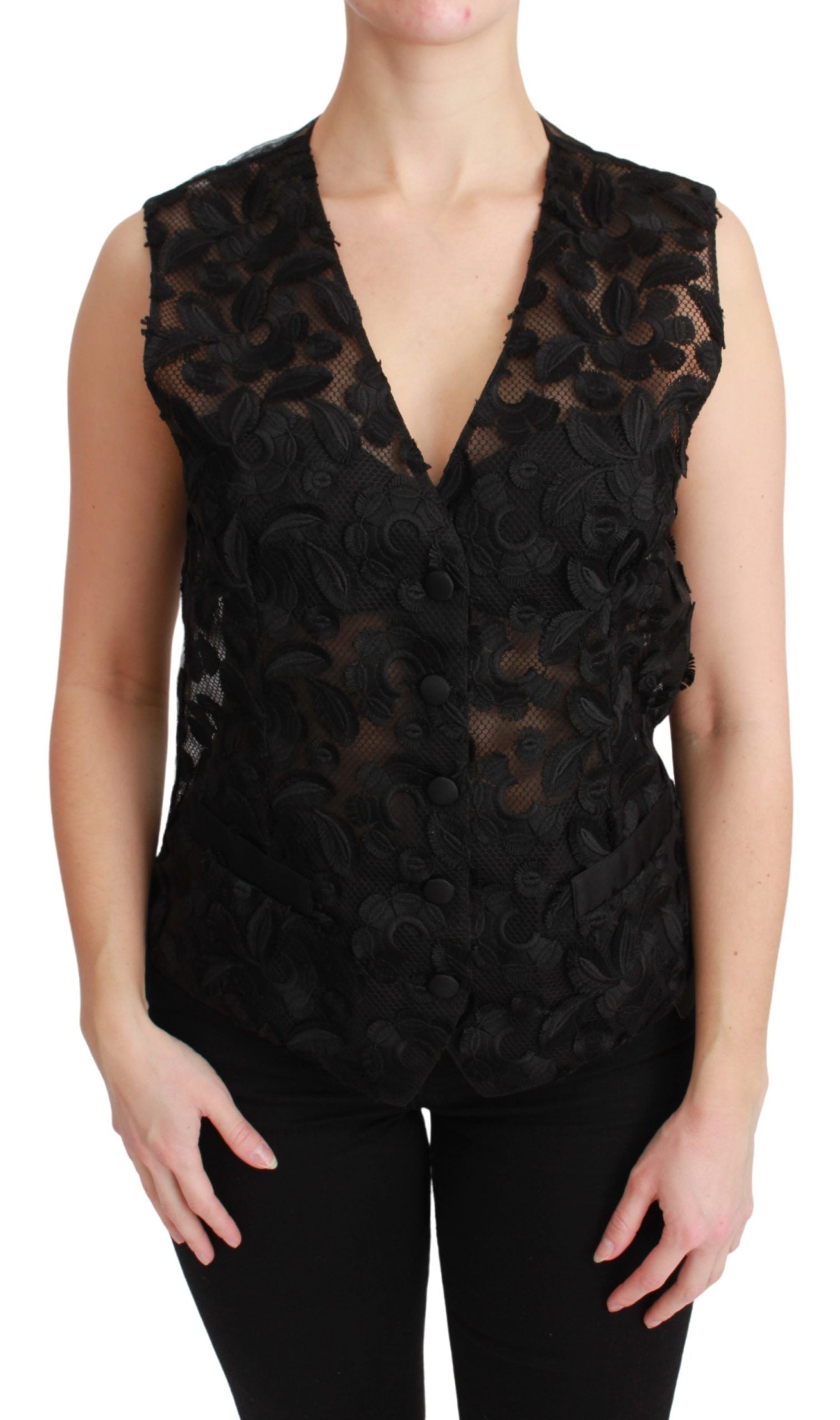 Dolce & Gabbana Elegant Floral Black Silk Blend Vest - ACCEXO Main image