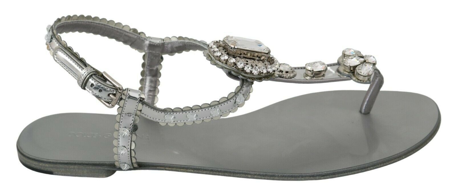 Dolce & Gabbana Elegant Silver Flats with Crystal Embellishments - ACCEXO