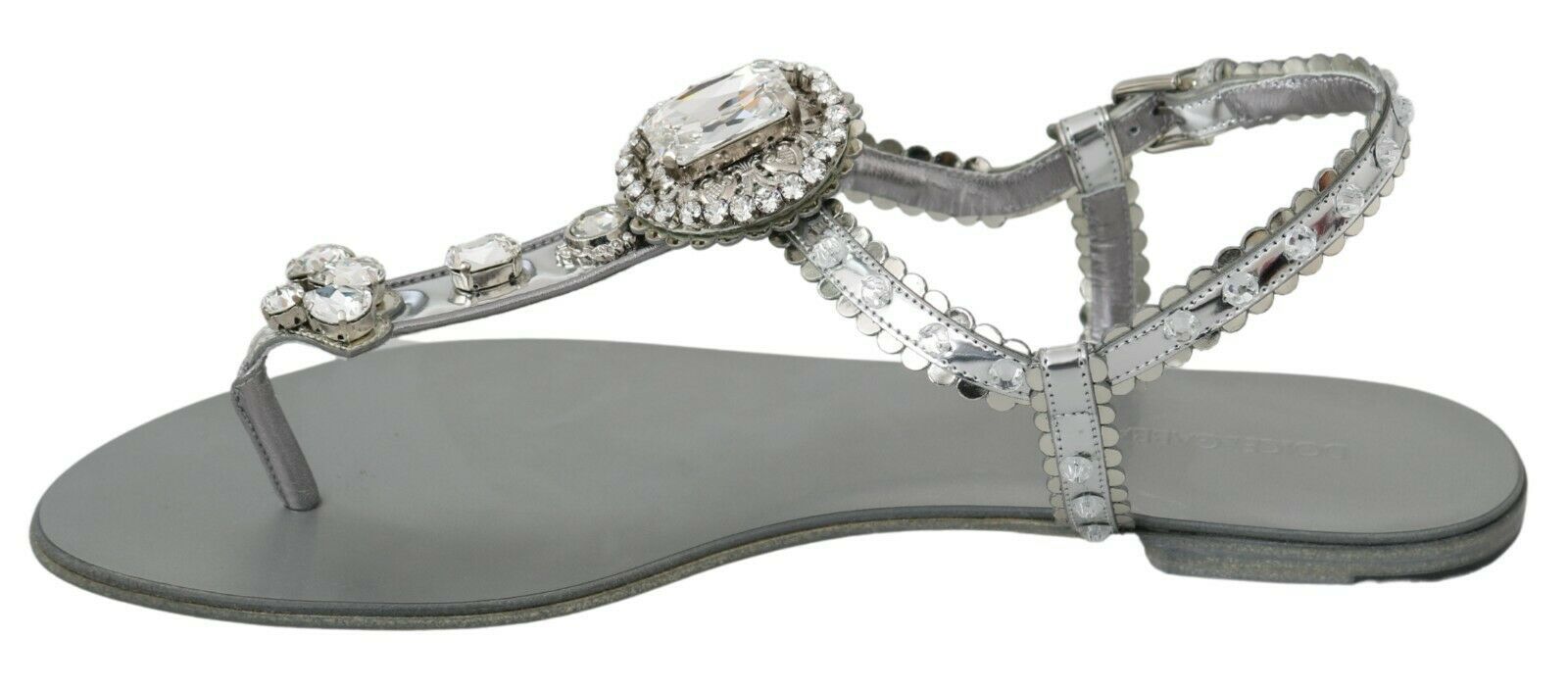 Dolce & Gabbana Elegant Silver Flats with Crystal Embellishments - ACCEXO