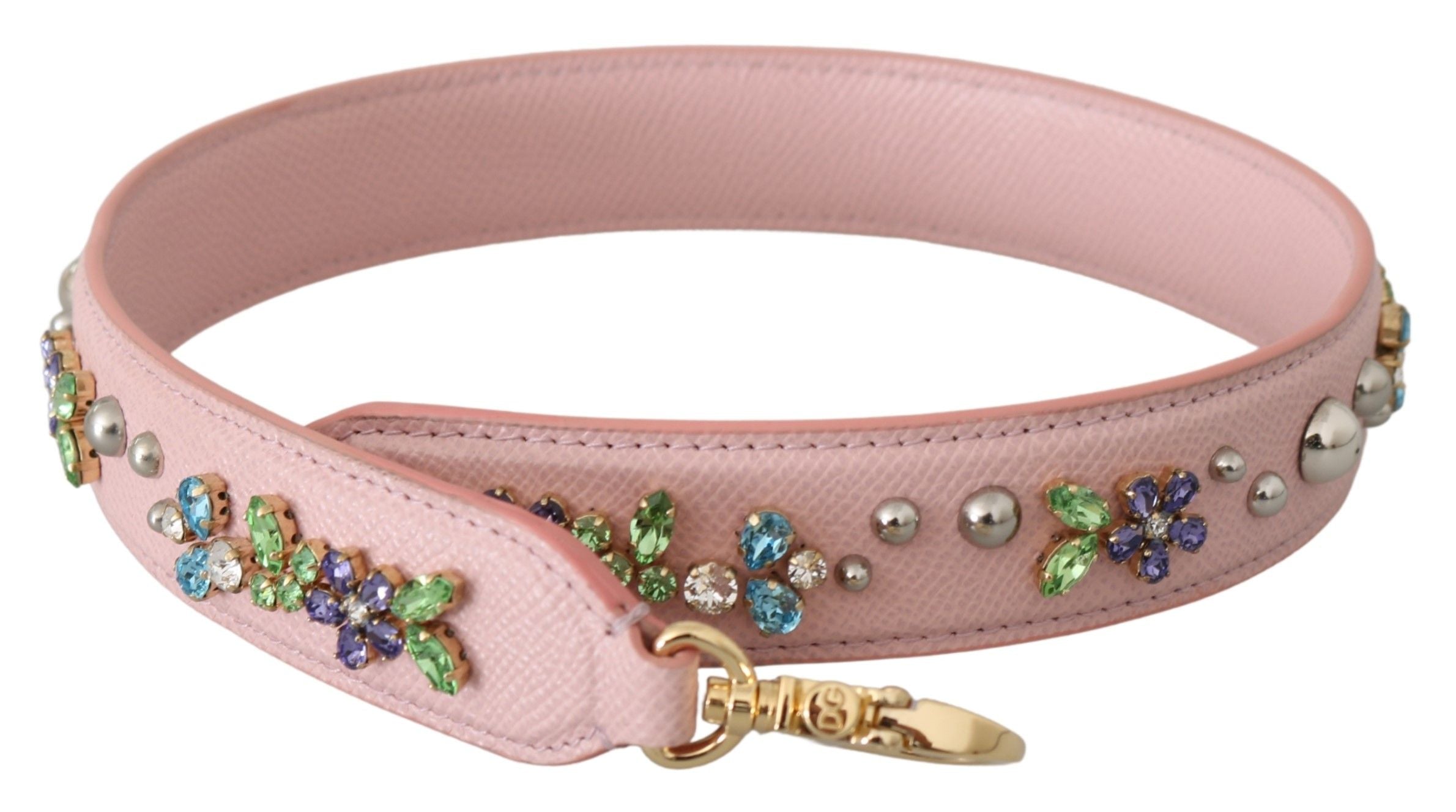 Dolce & Gabbana Pink Leather Crystal Stud Accessory Shoulder Strap - ACCEXO