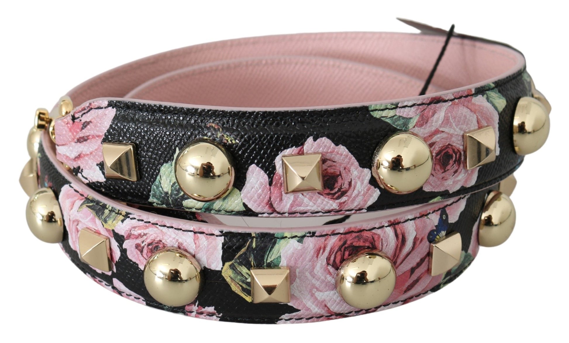 Dolce & Gabbana Pink Floral Leather Stud Accessory Shoulder Strap - ACCEXO