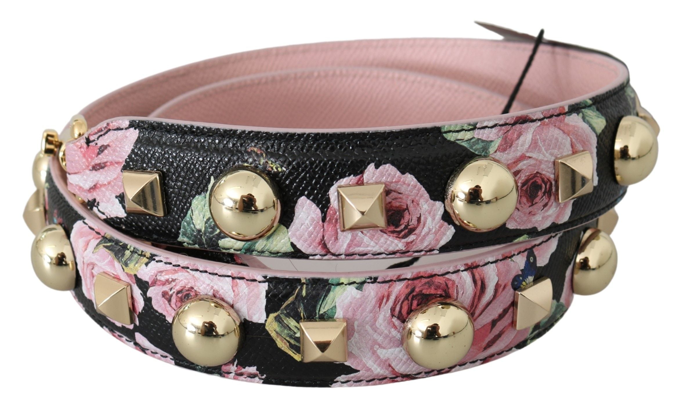 Dolce & Gabbana Pink Floral Leather Stud Accessory Shoulder Strap - ACCEXO