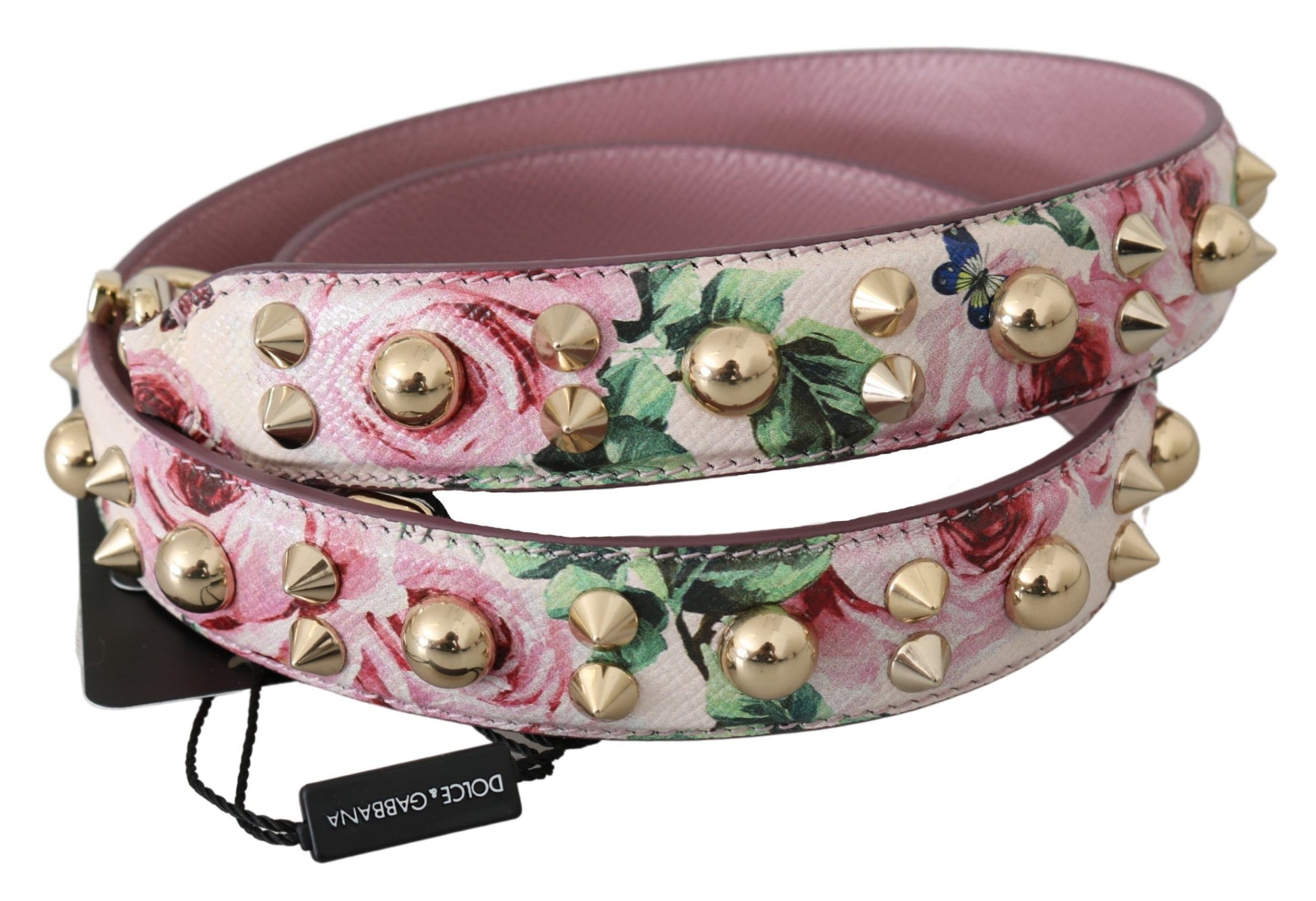 Dolce & Gabbana Pink Floral Leather Stud Accessory Shoulder Strap - ACCEXO