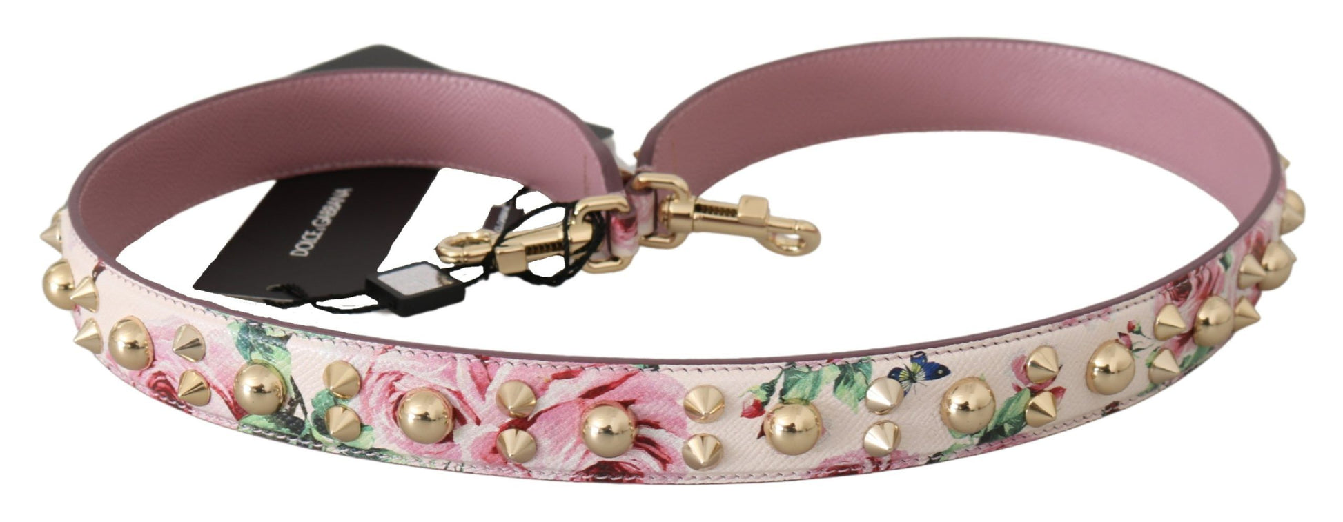 Dolce & Gabbana Pink Floral Leather Stud Accessory Shoulder Strap - ACCEXO