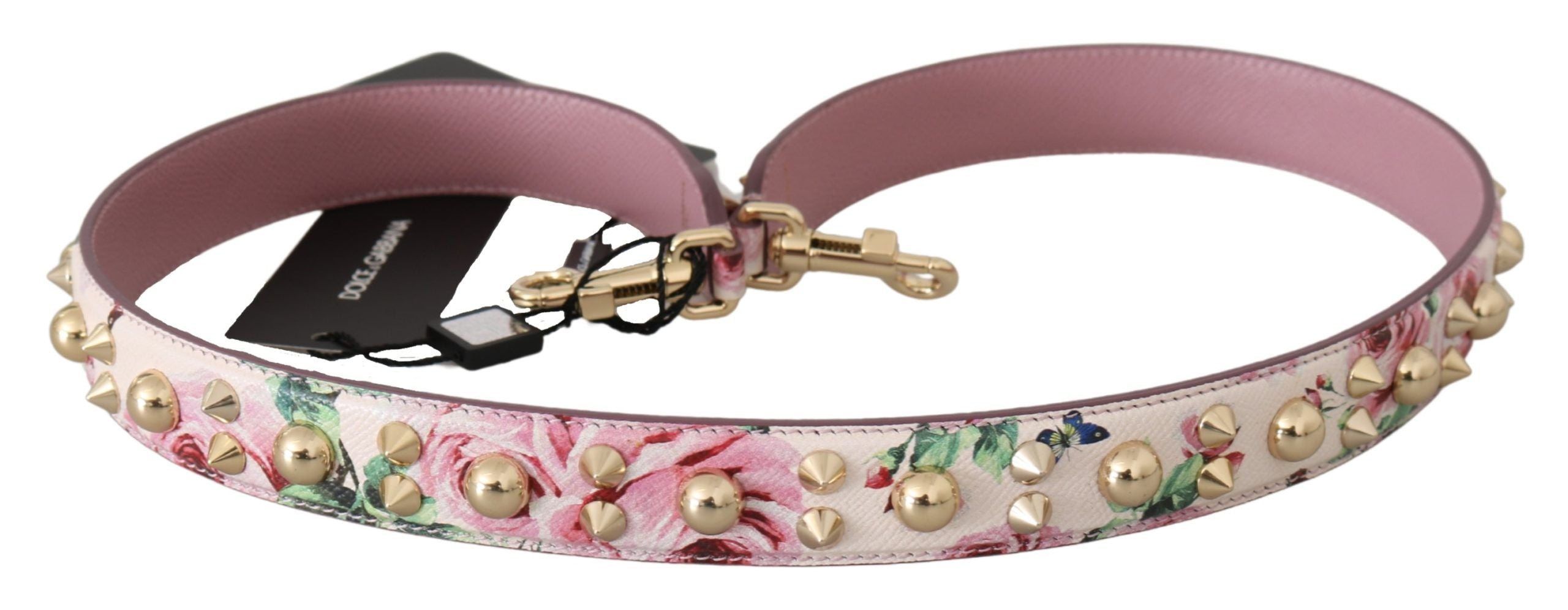 Dolce & Gabbana Pink Floral Leather Stud Accessory Shoulder Strap - ACCEXO
