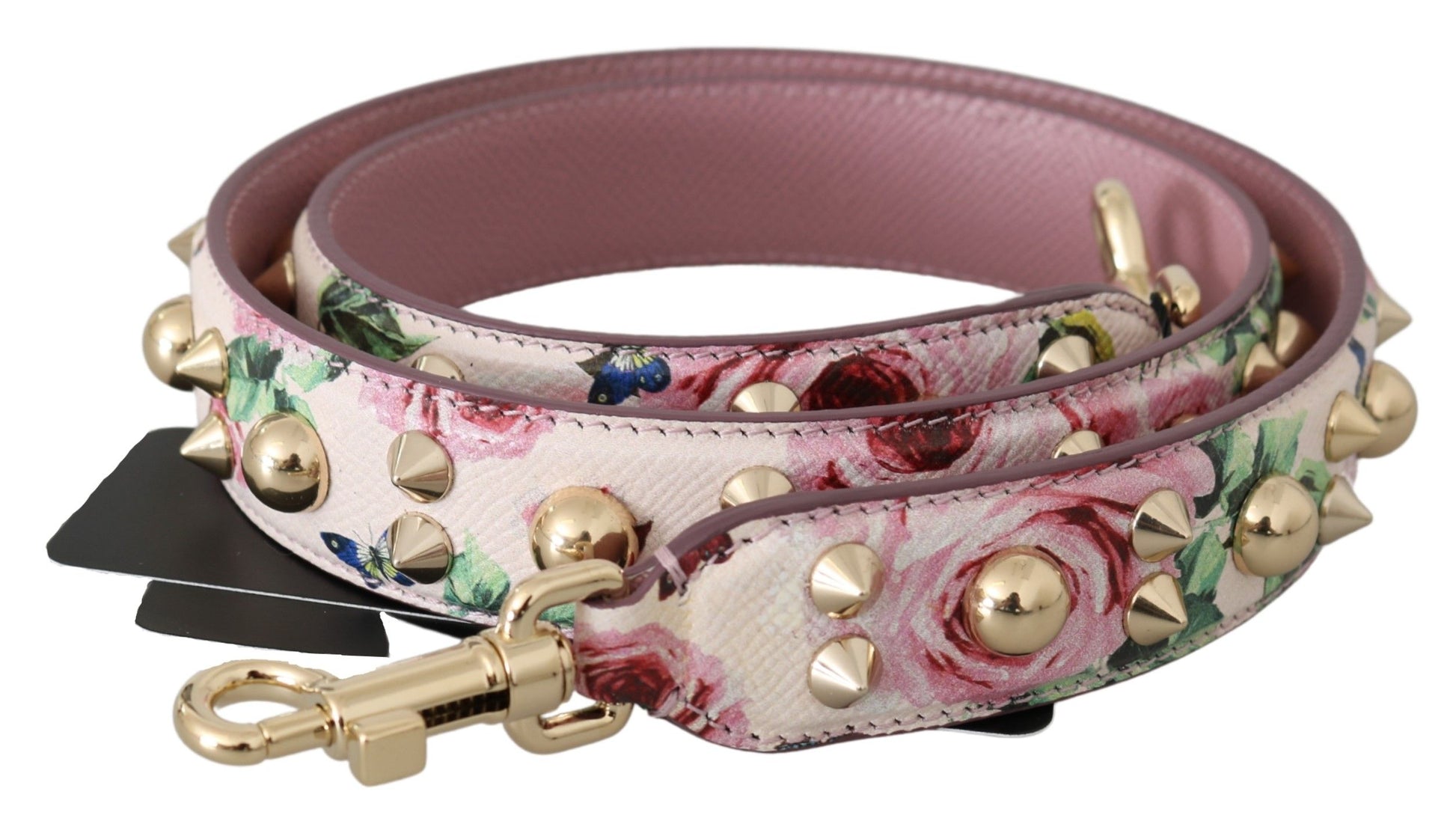 Dolce & Gabbana Pink Floral Leather Stud Accessory Shoulder Strap - ACCEXO