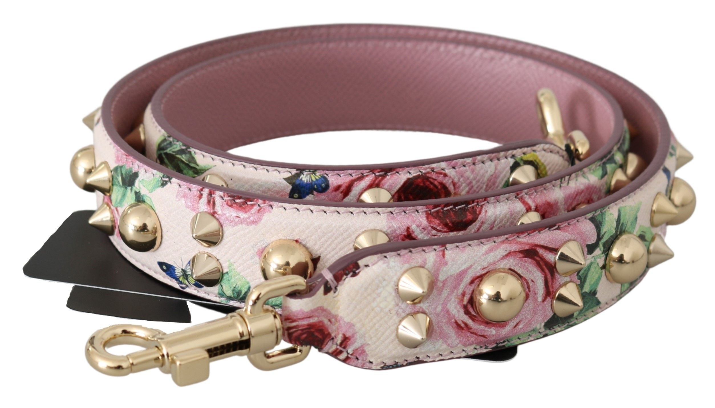 Dolce & Gabbana Pink Floral Leather Stud Accessory Shoulder Strap - ACCEXO