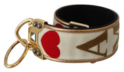 Dolce & Gabbana Gold White Textile Leather AMORE Shoulder Strap - ACCEXO