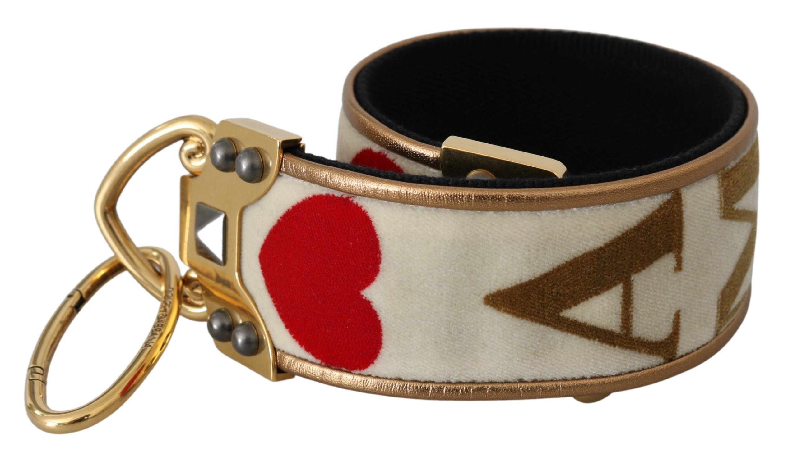 Dolce & Gabbana Gold White Textile Leather AMORE Shoulder Strap - ACCEXO