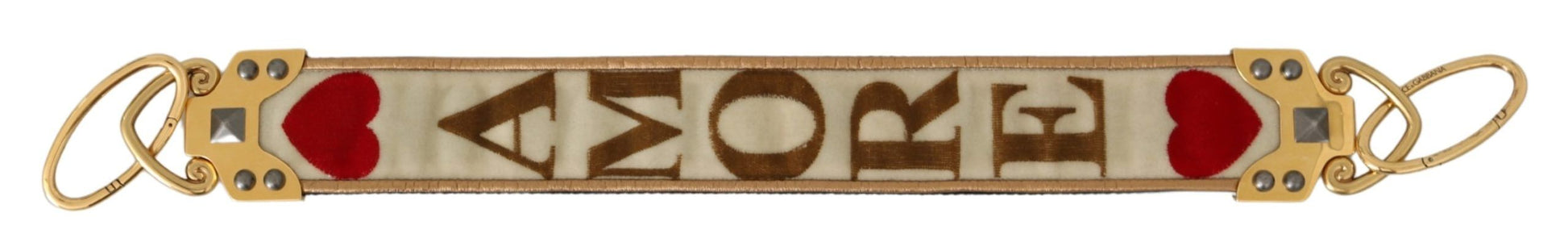 Dolce & Gabbana Gold White Textile Leather AMORE Shoulder Strap - ACCEXO