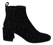 Dolce & Gabbana Elegant Black Leopard Print Short Boots - ACCEXO