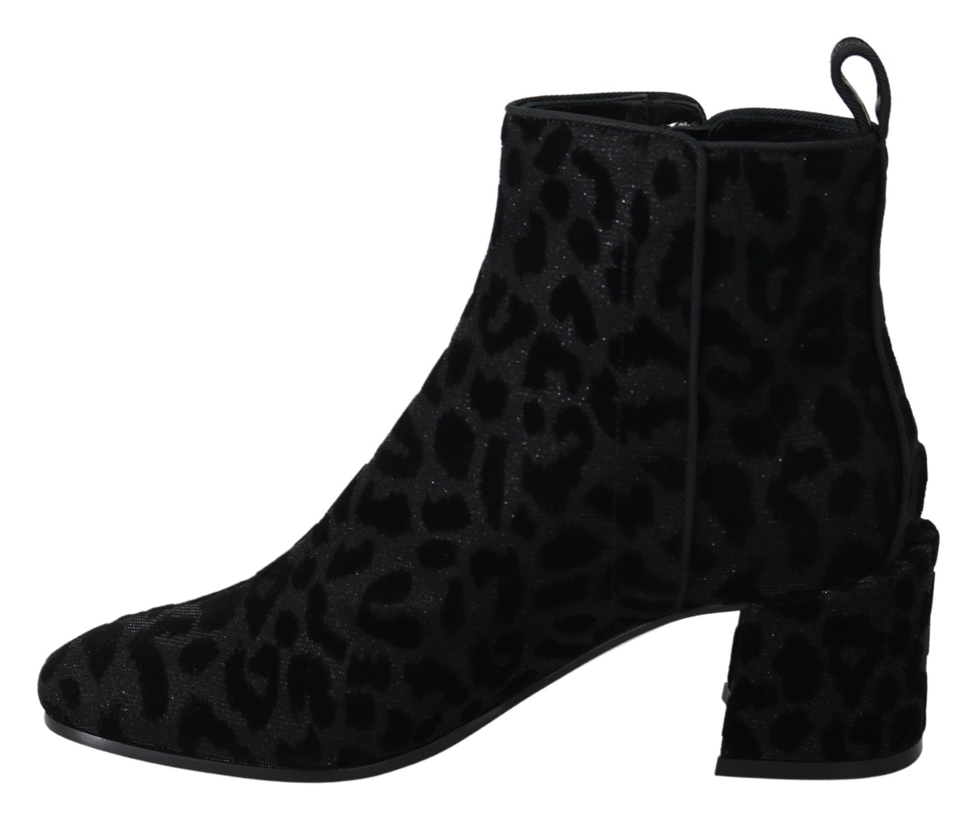 Dolce & Gabbana Elegant Black Leopard Print Short Boots - ACCEXO
