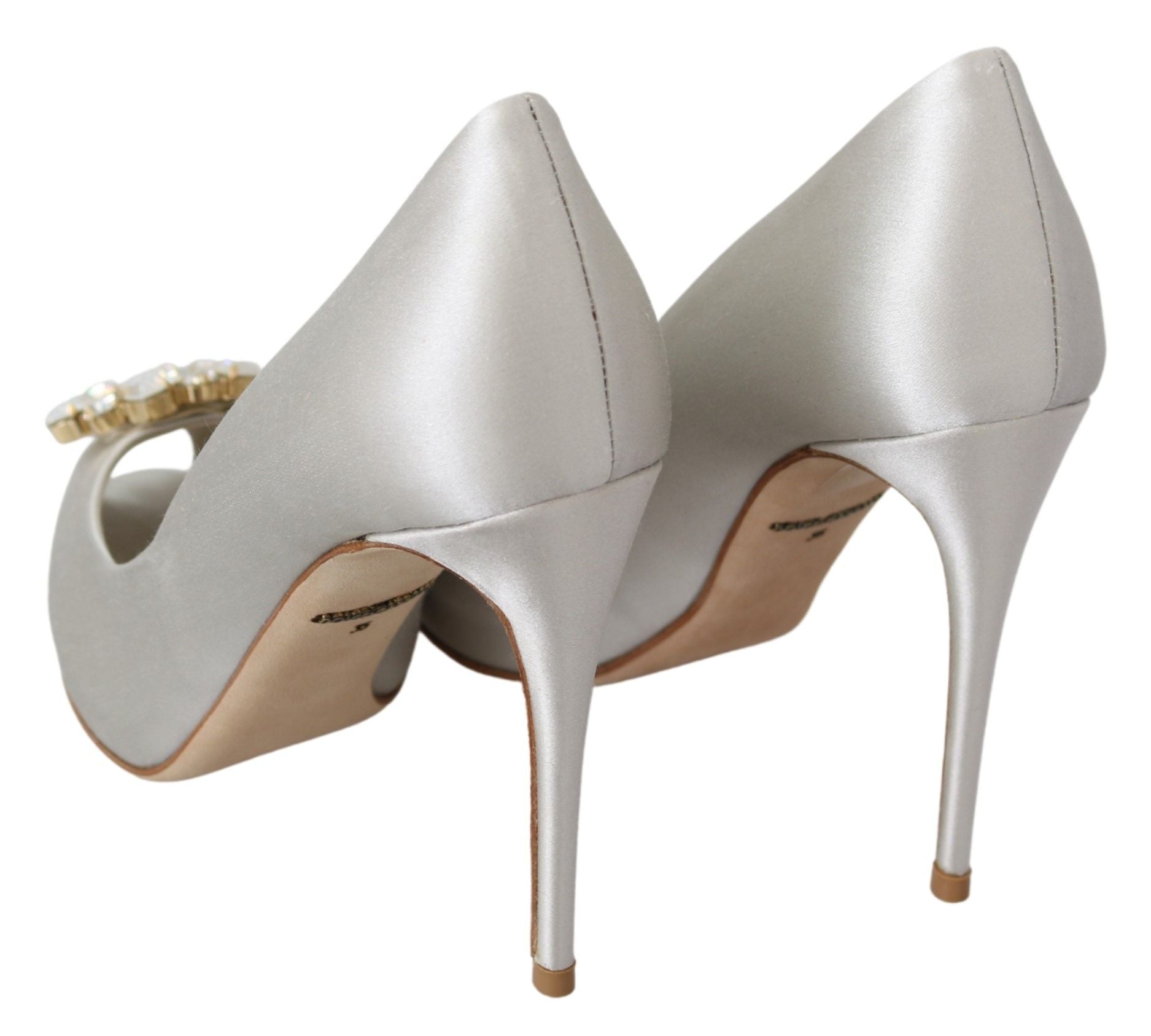 Dolce & Gabbana White Crystal Peep Toe Silk Blend Heels - ACCEXO