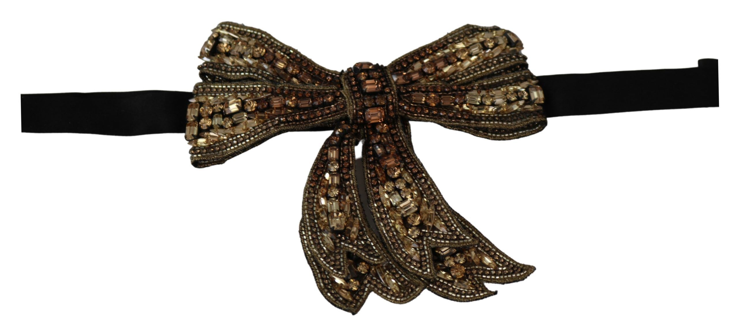 Dolce & Gabbana Gold Tone Silk Rhinestone Embellished Women Bowtie - ACCEXO
