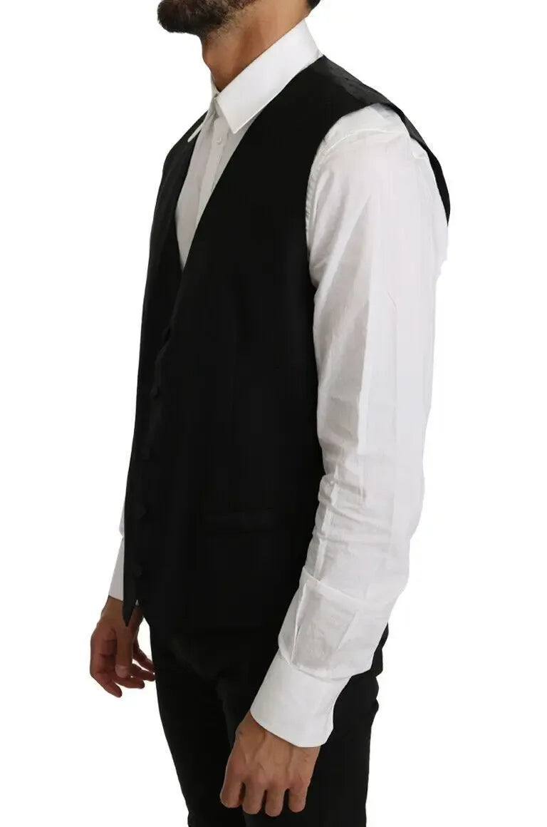 Dolce & Gabbana Black Solid Wool Silk Vest Secondary image