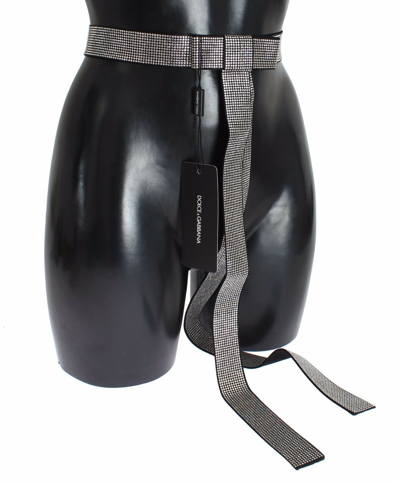 Dolce & Gabbana Black Silk Crystal Bow Waist Belt Elegance - ACCEXO